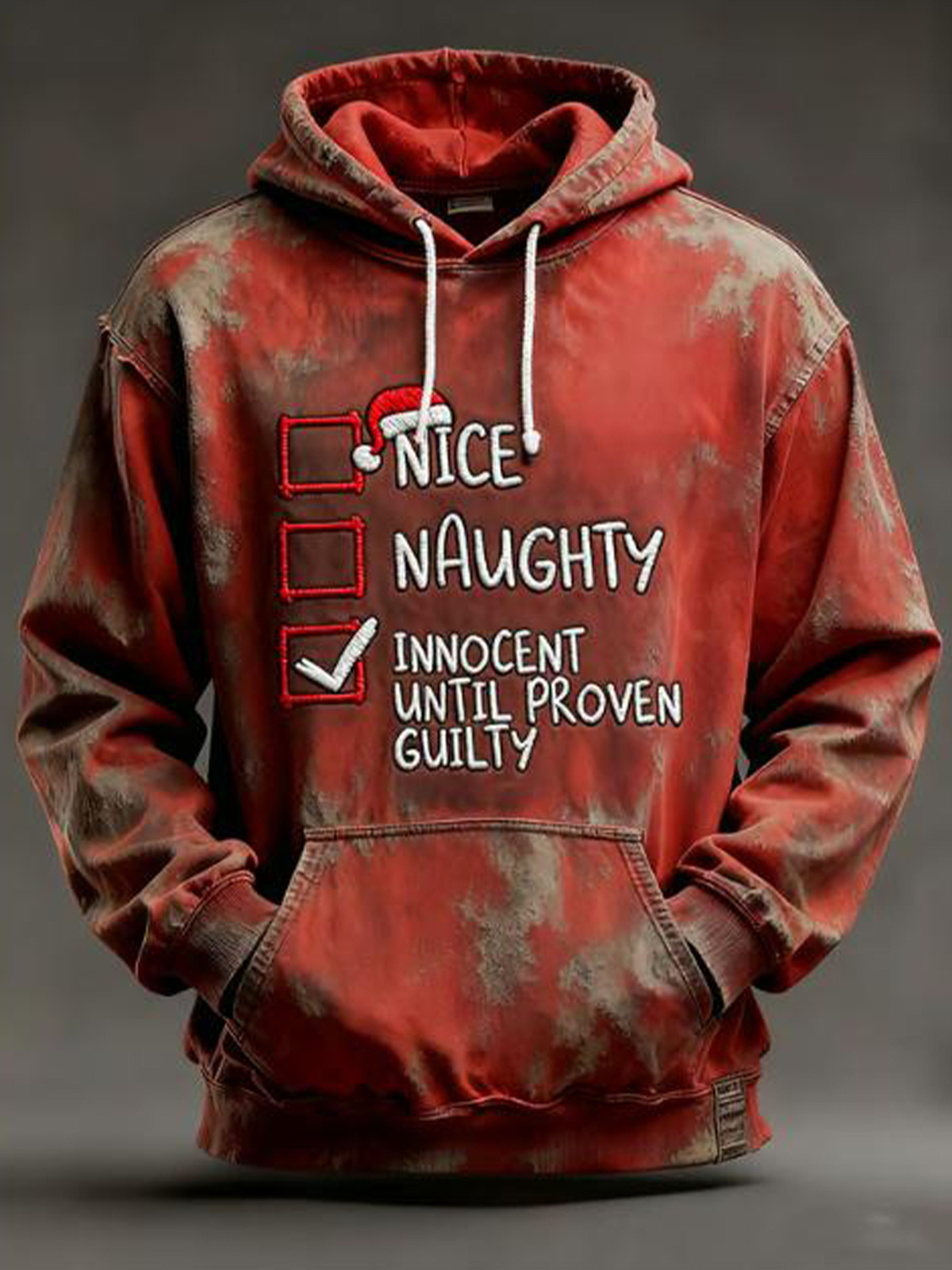 Men's Distressed Christmas Funny Checklist Print Hoodie