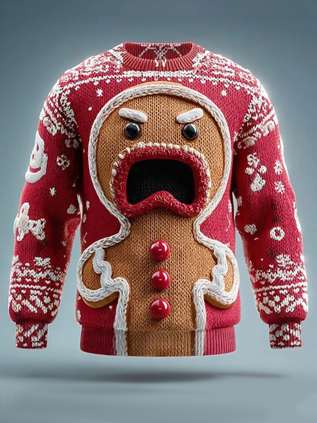 Men's Ugly Christmas Gingerbread Man Snowflakes Print Knit Sweatshirt