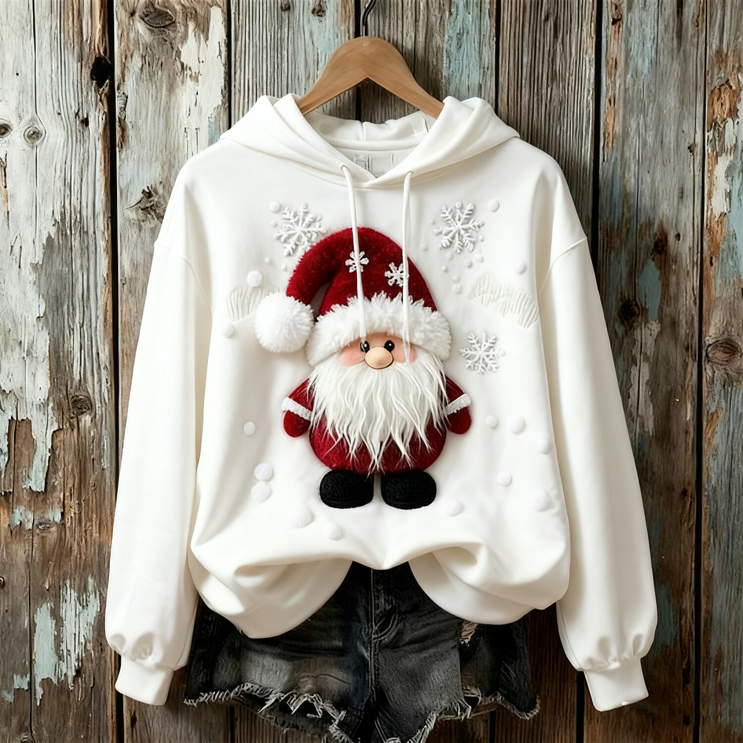 Women's 3D Santa Dwarf Snowflakes Print Hoodie