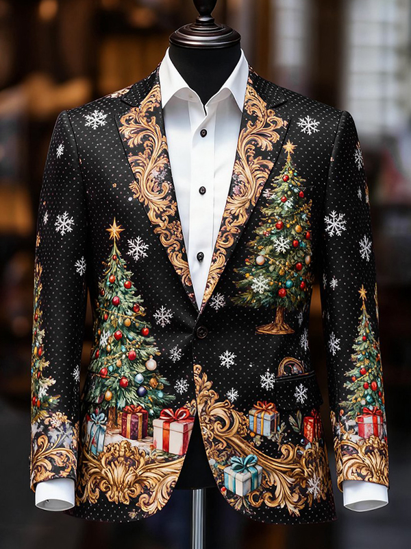 Men's Magnificent Christmas Tree Print Corduroy Blazer
