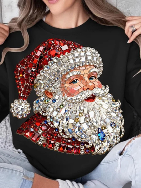 Women's Rhinestone Santa Claus Print Casual Sweatshirt