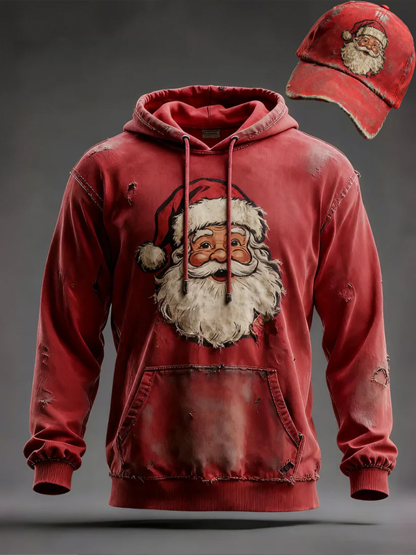 Men's Cute Santa Claus Distress Art Print Hoodie