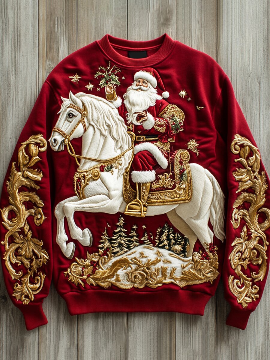 Men's Christmas Horse Art Print Casual Sweatshirt