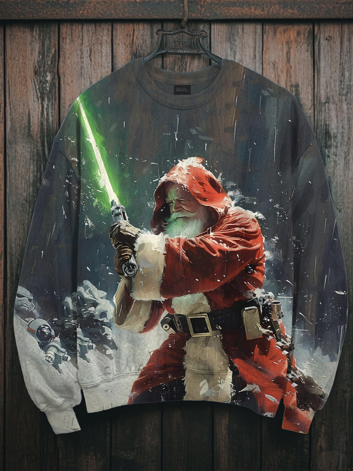 Men's Christmas Santa Claus Warrior Holding A Laser Sword Print Casual Sweatshirt