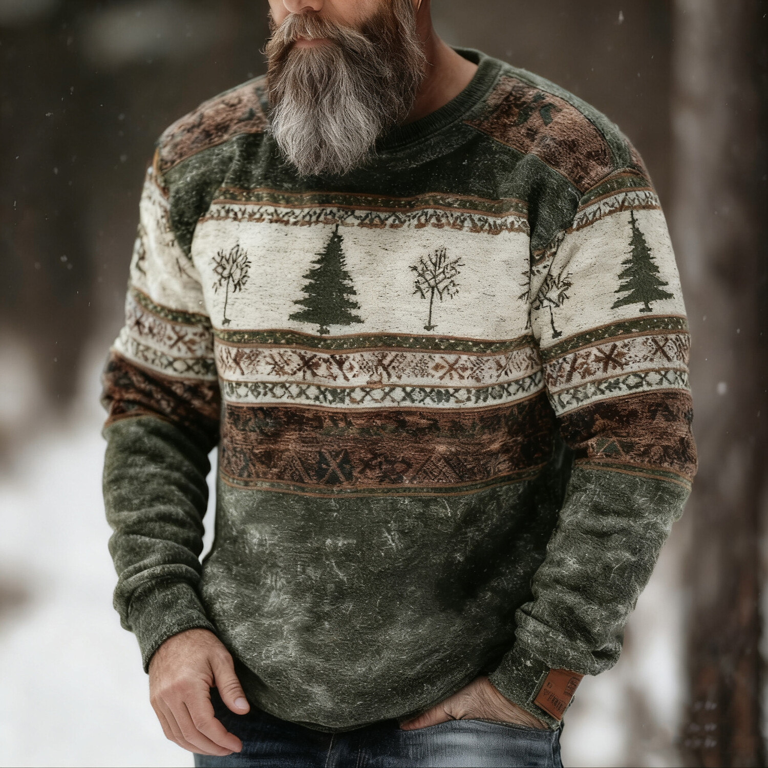 Men's Christmas Tree Geometric Art Print Casual Sweatshirt