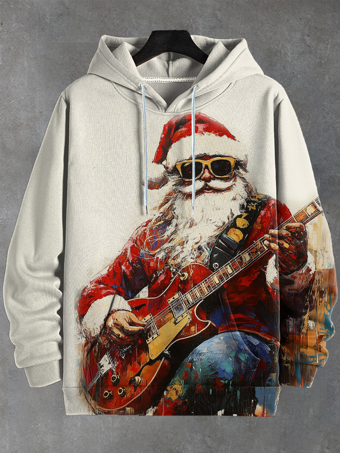 Men's Rock Santa Claus Playing Guitar Art Print Casual Hoodie