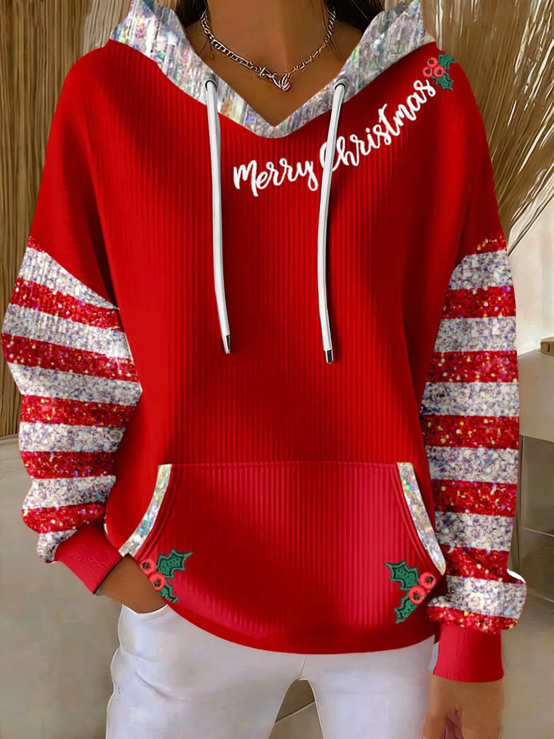 Women's Santa Claus Print Casual Hooded Sweatshirt