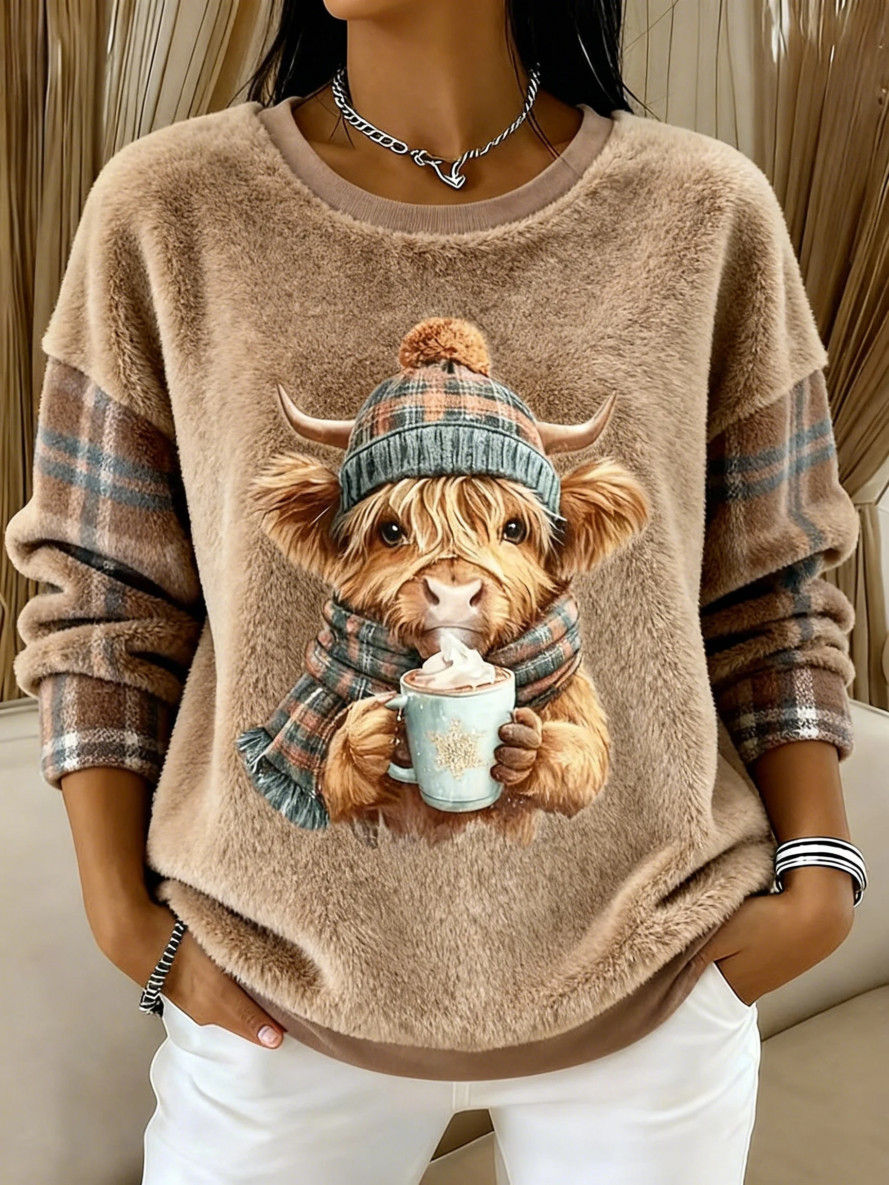 ❤️Buy 3 Get 12% OFF❤️Women's Highland Cattle Print Flannel Sweatshirt