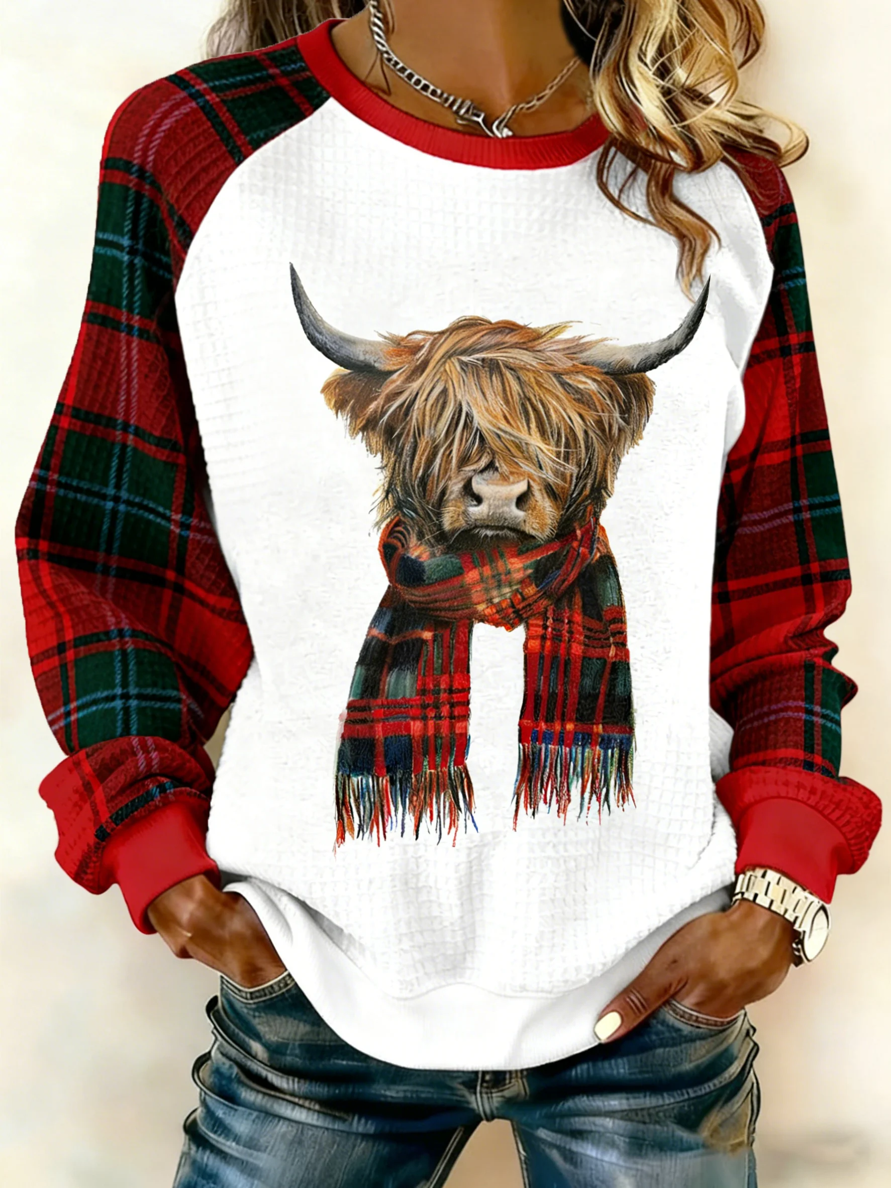 Women'S Casual Hoodie With Highland Cow Print