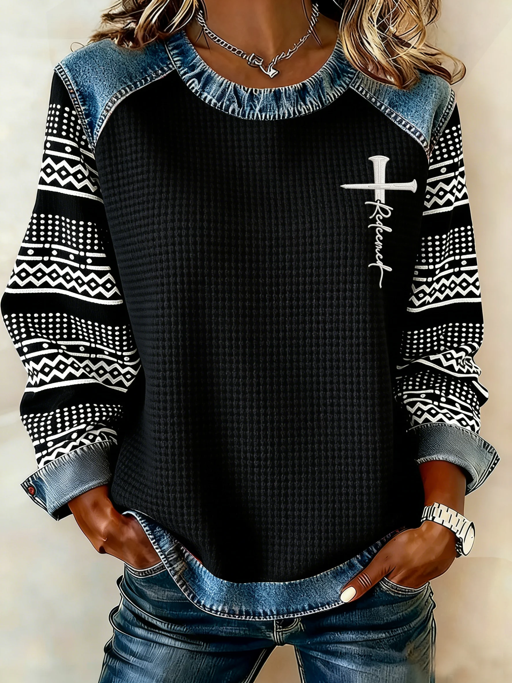 Women's winter African ethnic print top