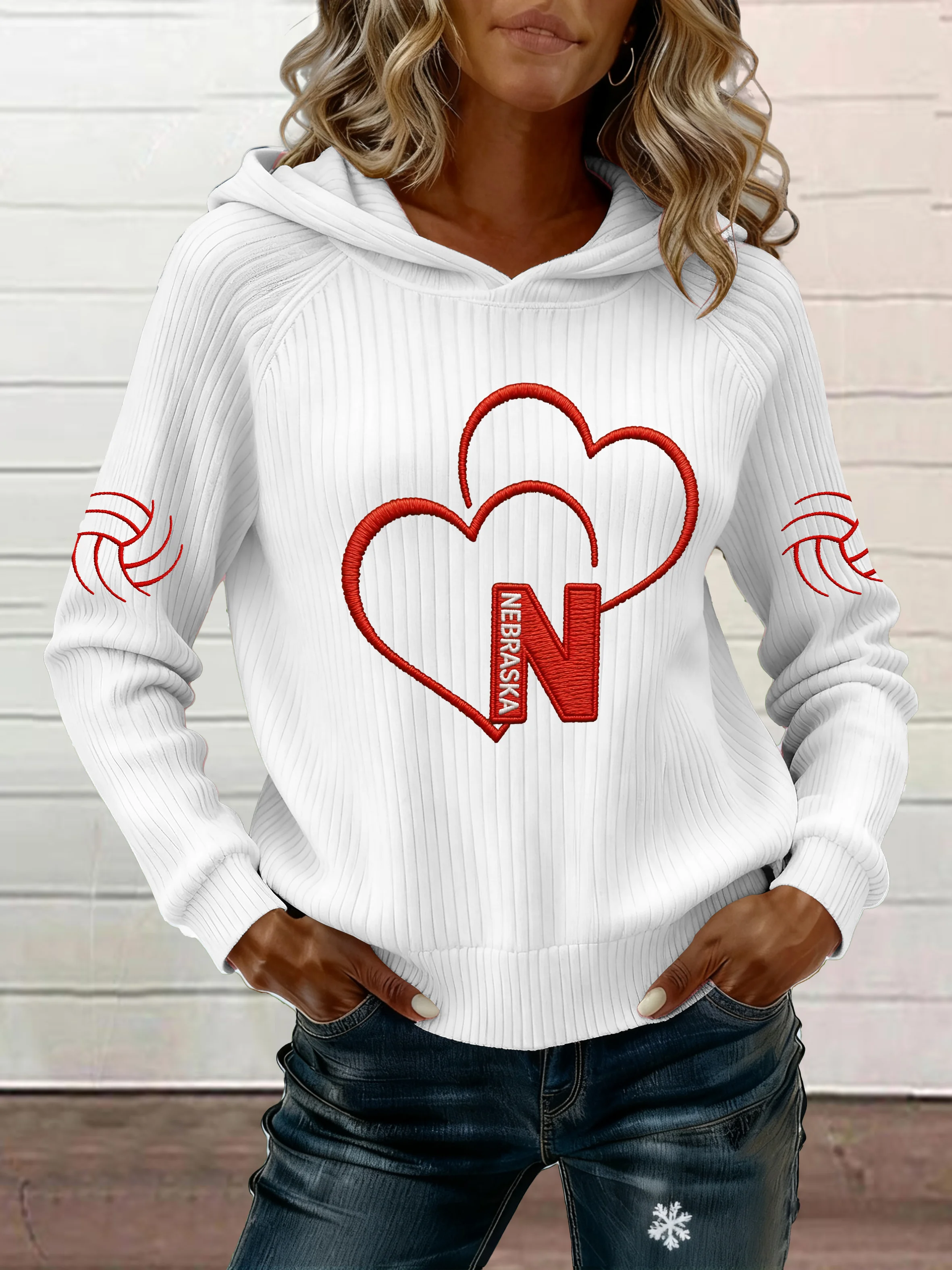 Women's Retro Volleyball Print Ribbed Hoodie