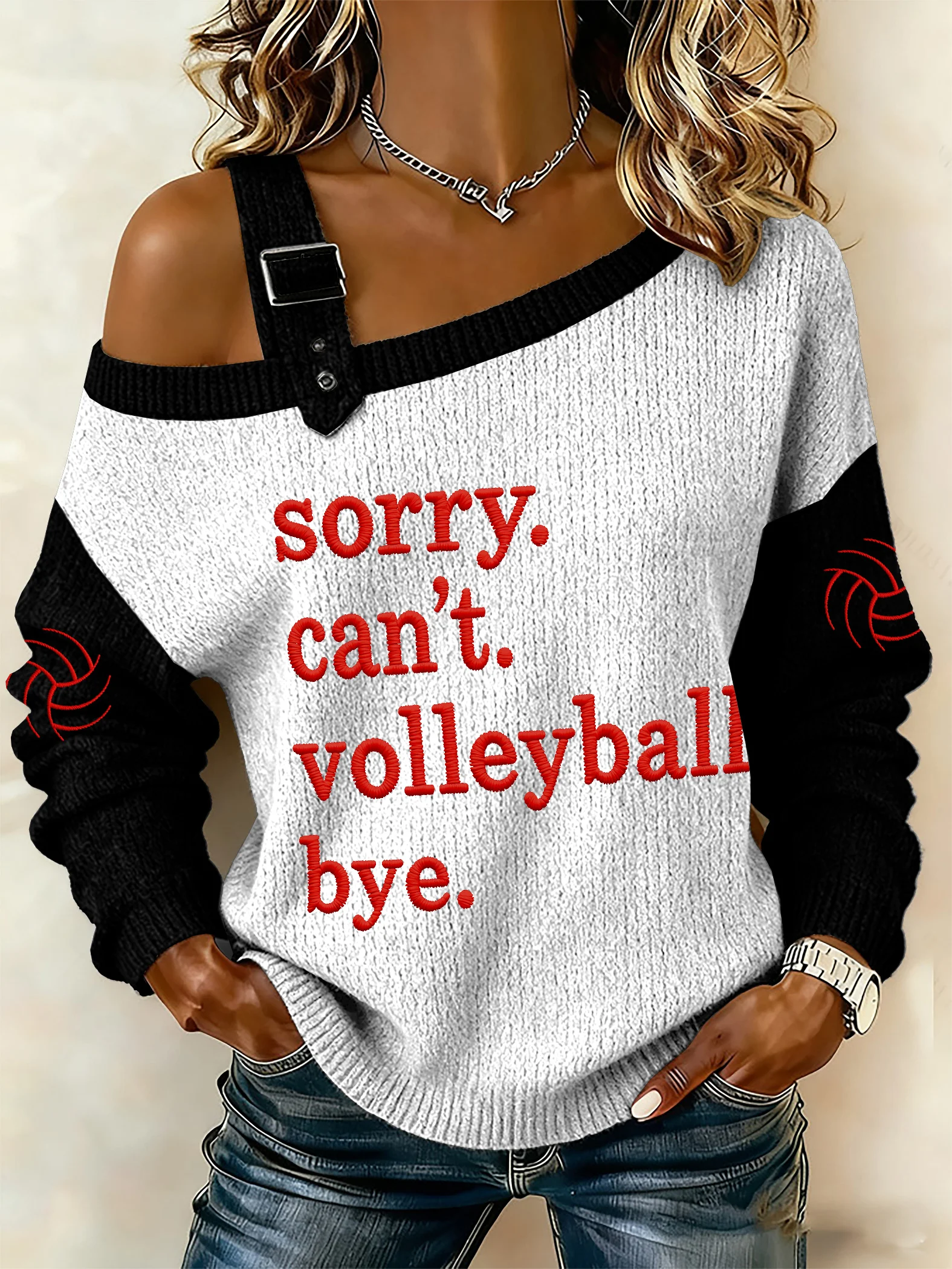 Women's Retro Sorry Can'T Volleyball Bye Printed Sweatshirt