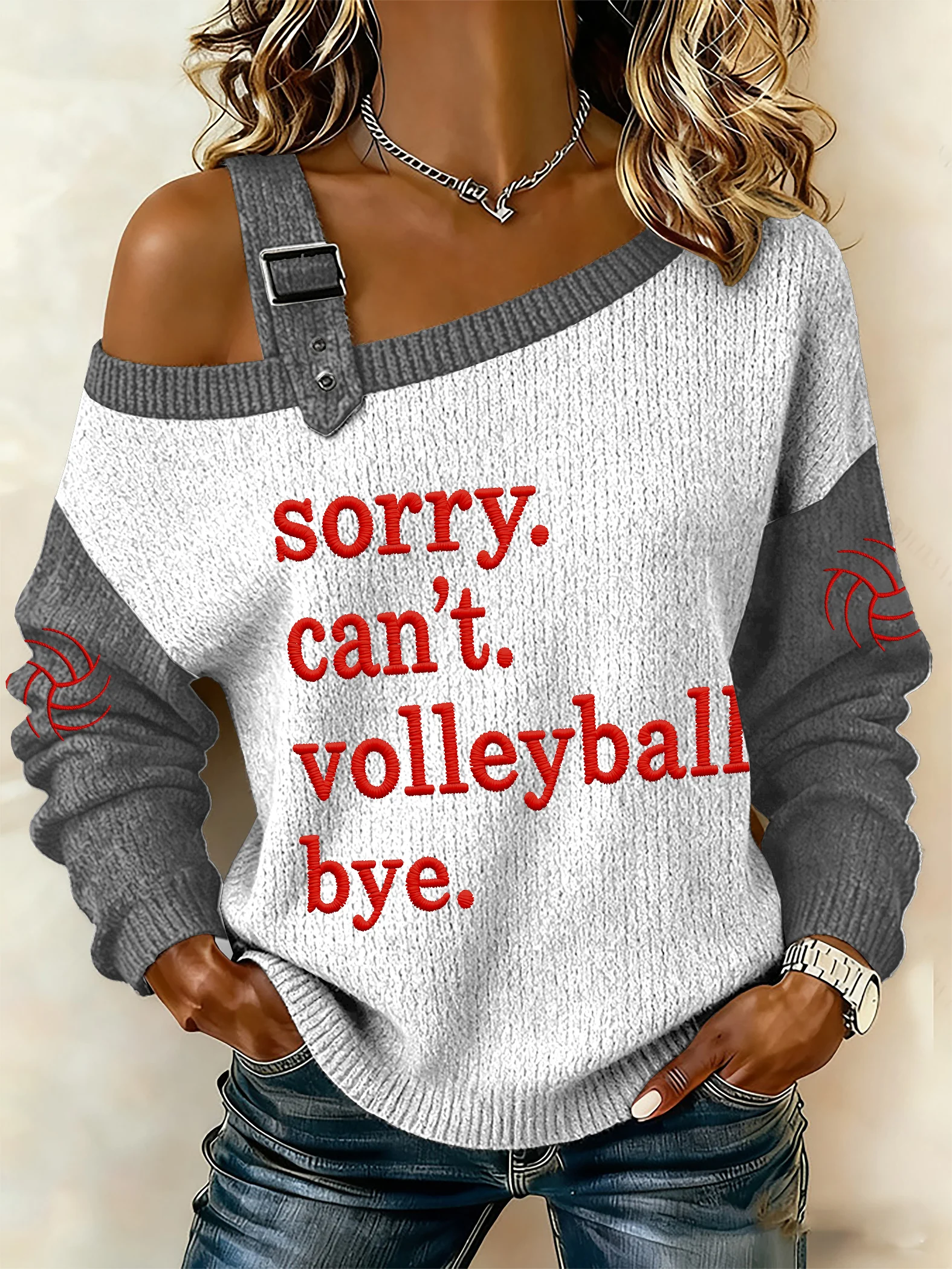 Women's Retro Sorry Can'T Volleyball Bye Printed Sweatshirt