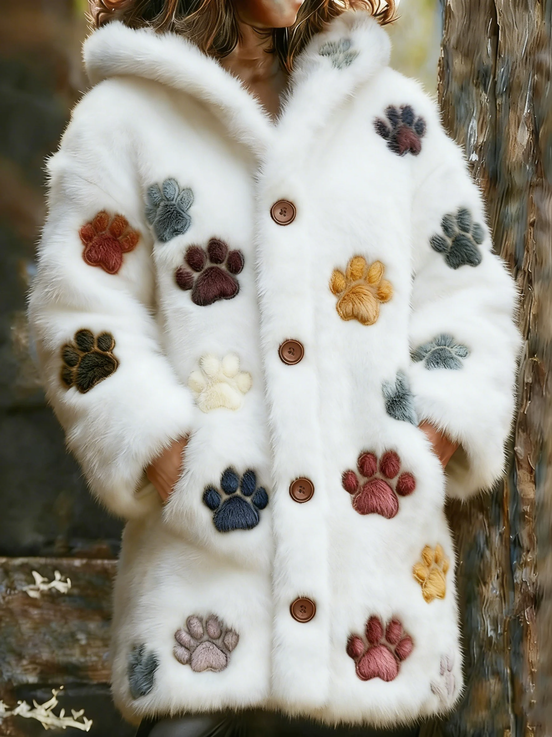 Women's Animal Paw Print Flannel Warm Jacket