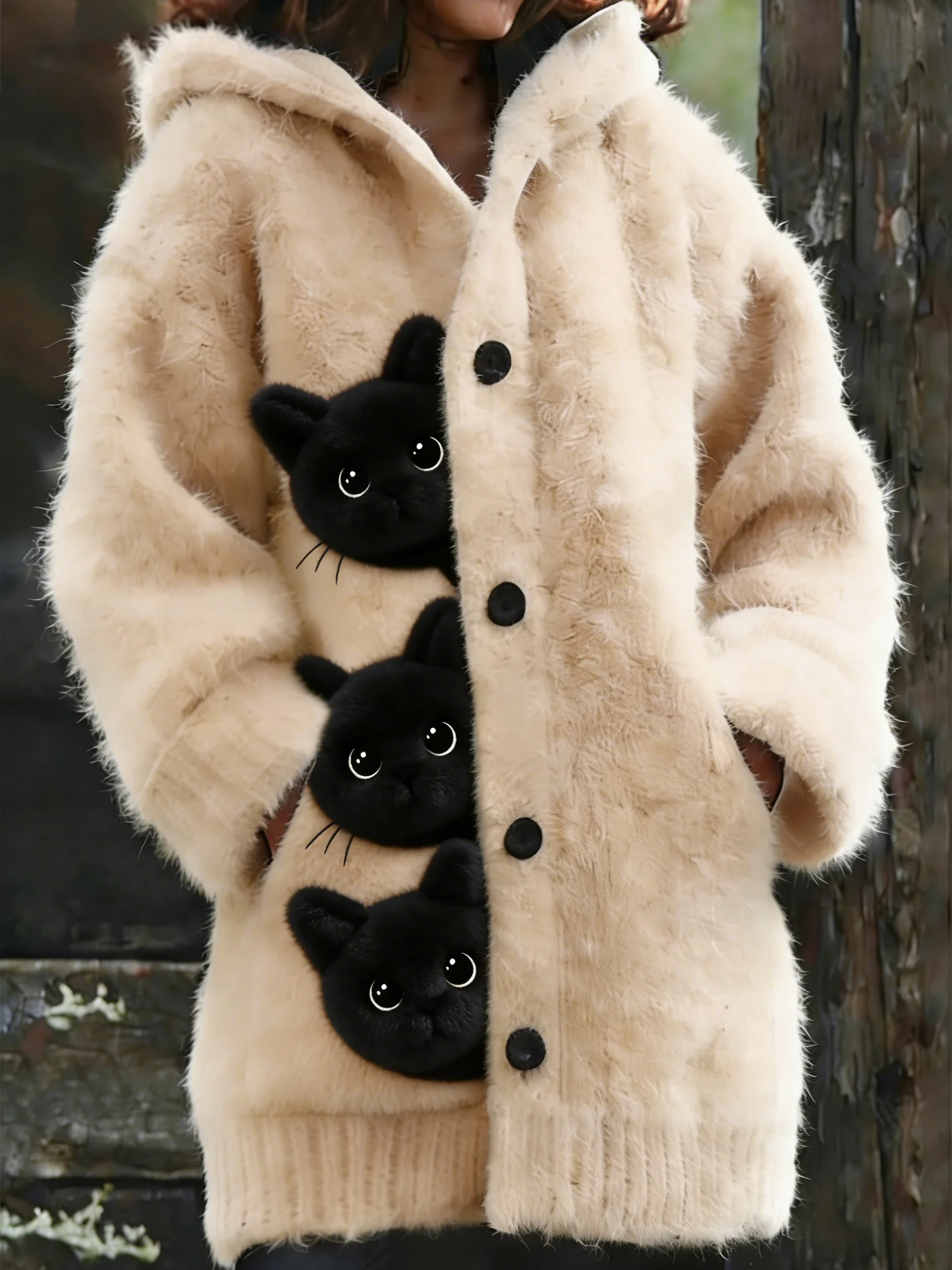 Women's Cute Cat Hooded Plush Jacket