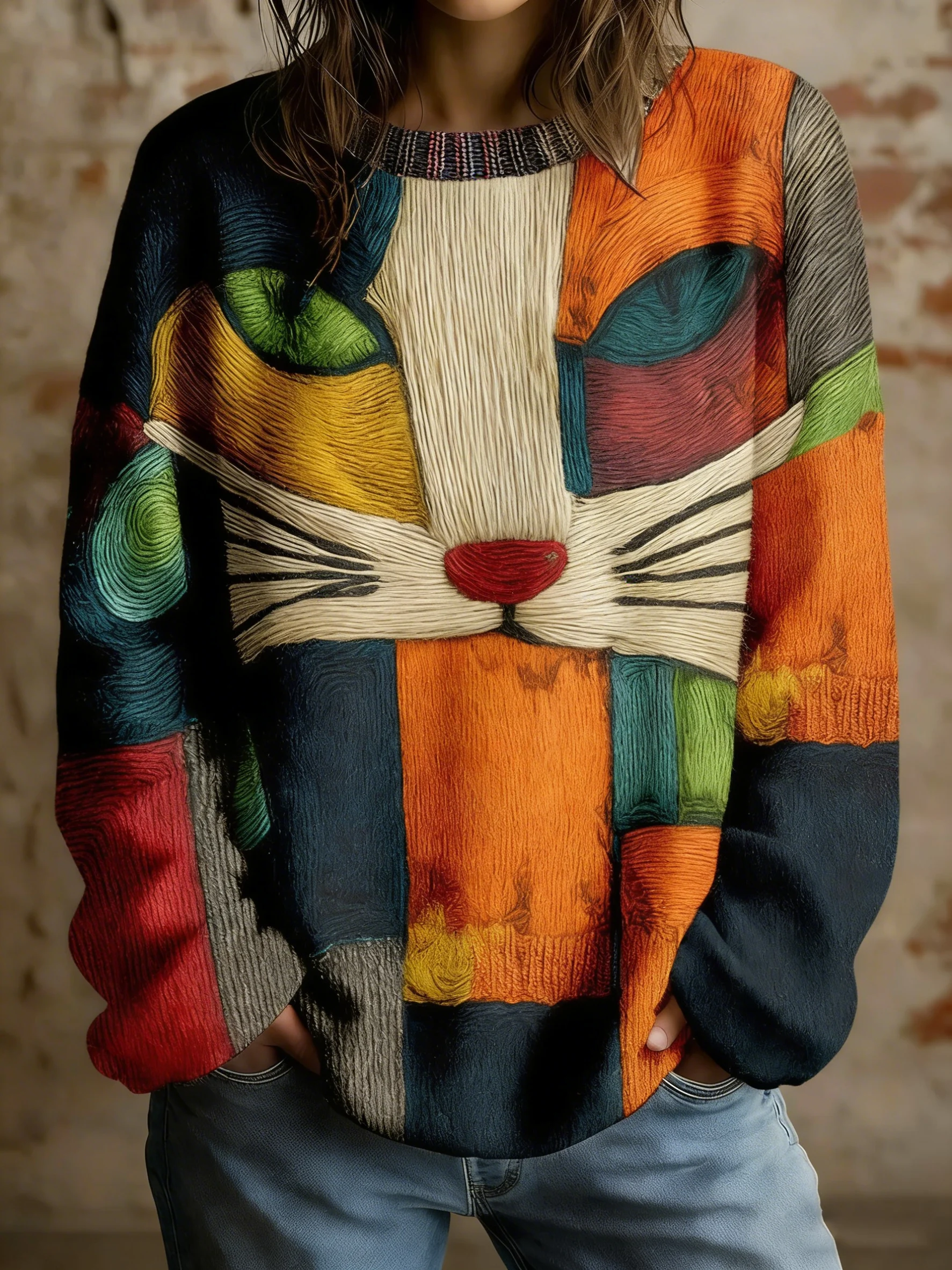 Women's Art Geometric Cat Print Tops