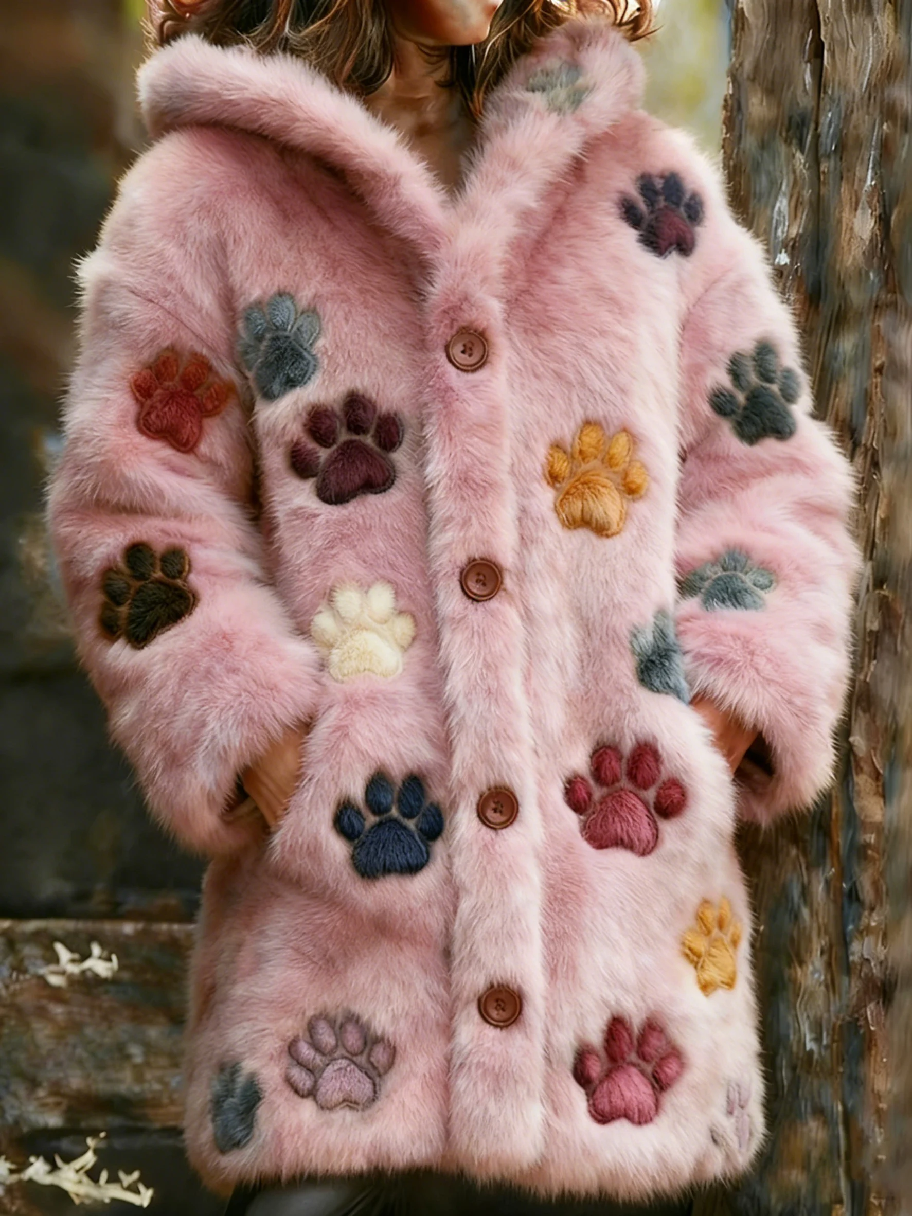 Women's Animal Paw Print Flannel Warm Jacket