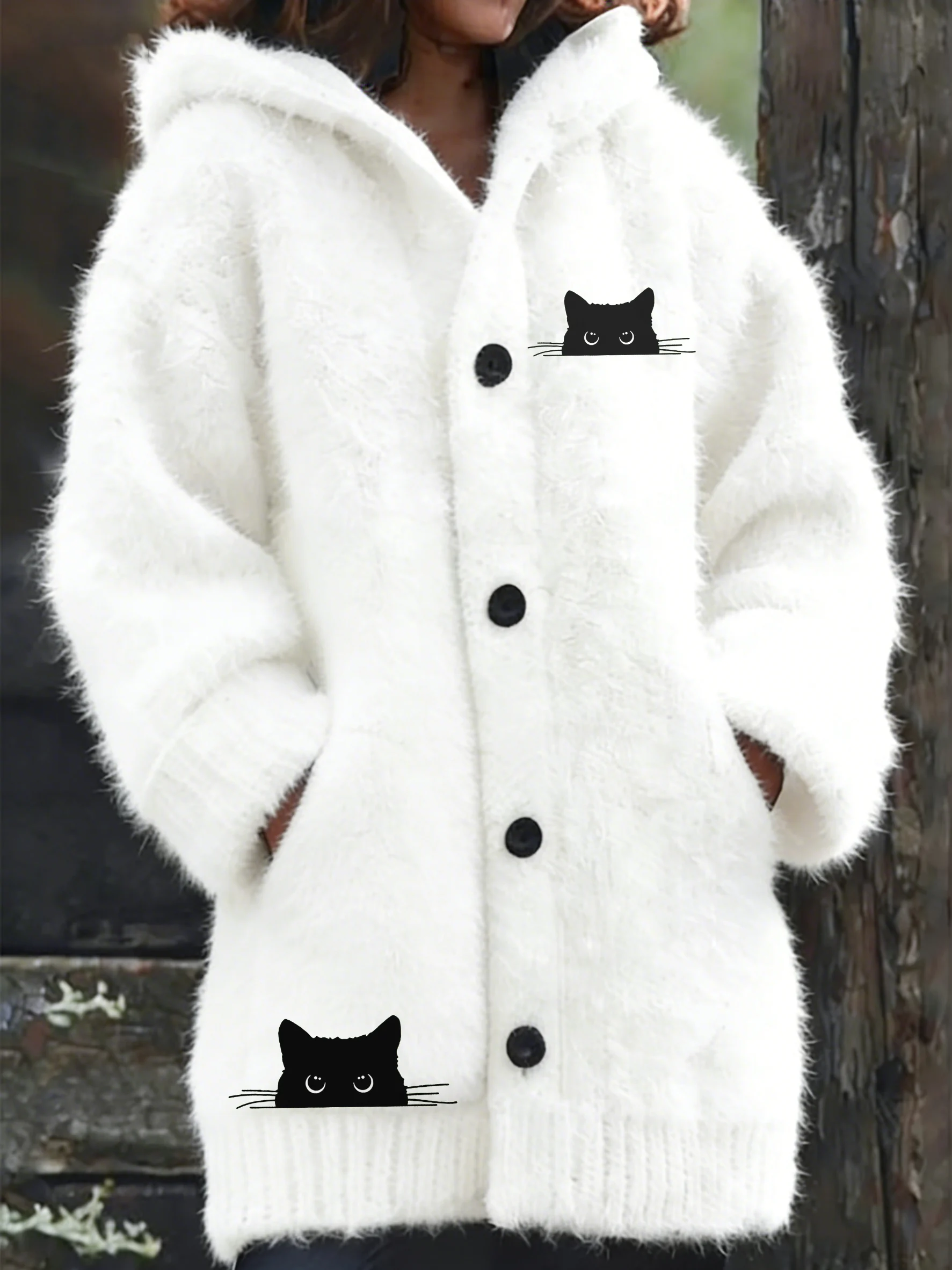 Women's Cute Cat Hooded Plush Jacket