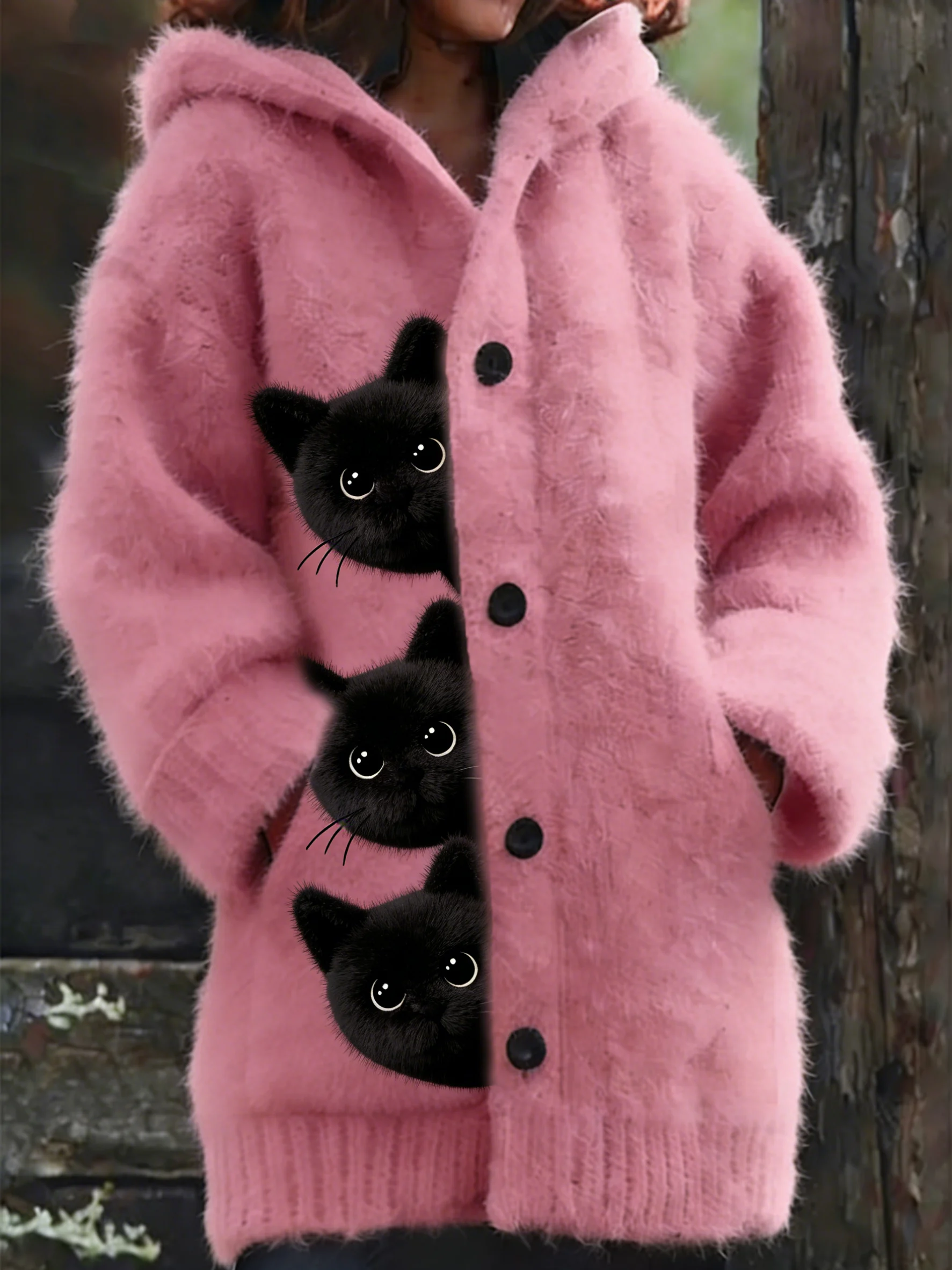 Women's Cute Cat Hooded Plush Jacket