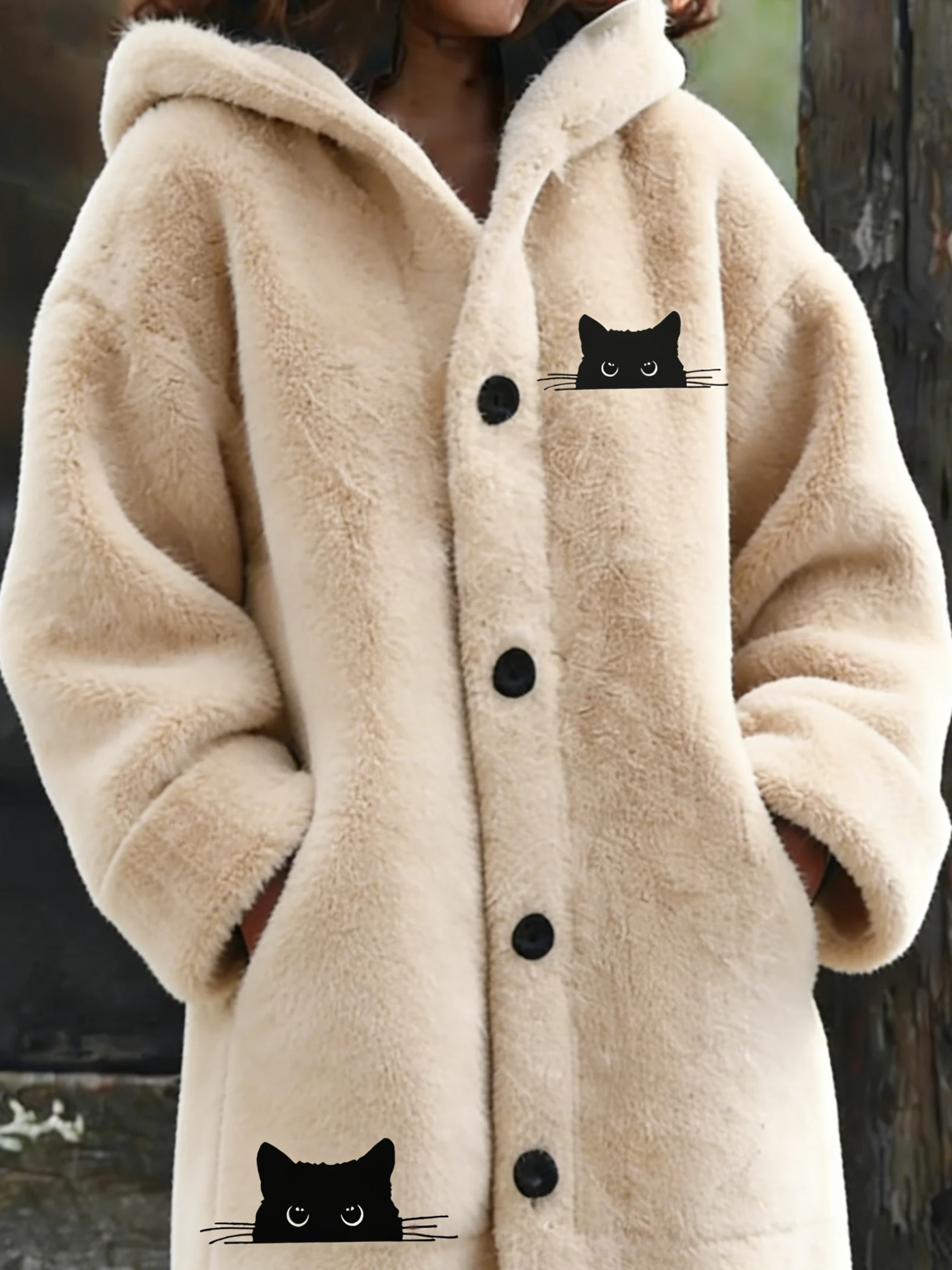 Women's Cute Cat Hooded Plush Jacket