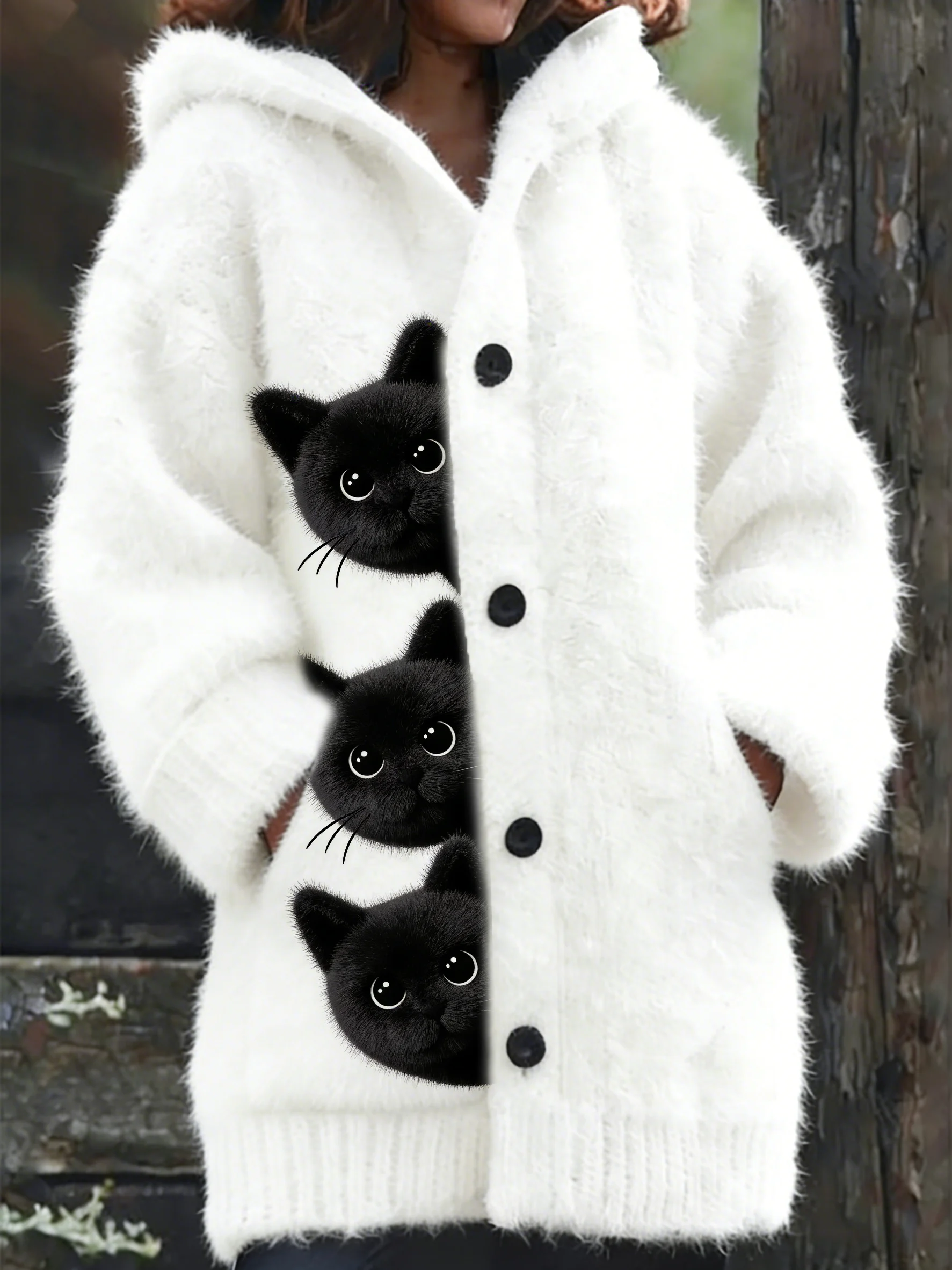 Women's Cute Cat Hooded Plush Jacket