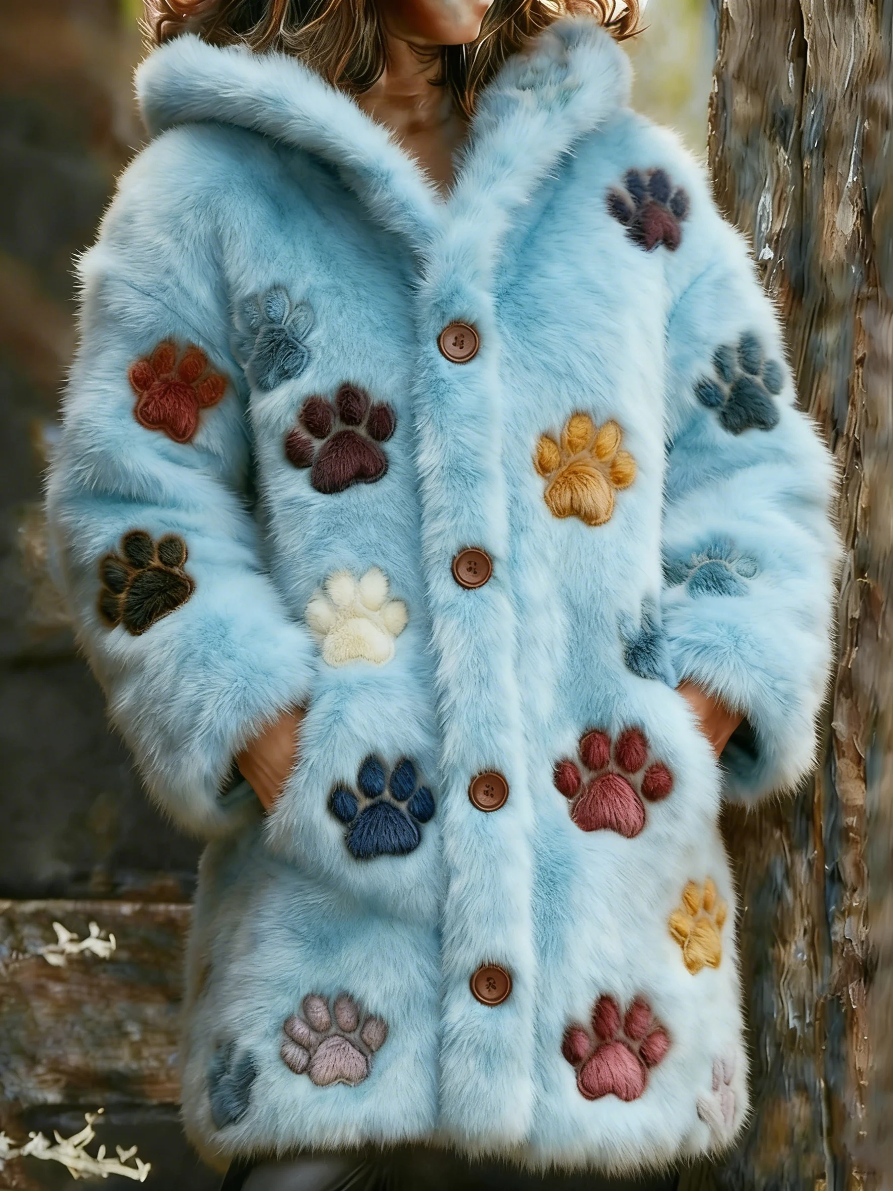 Women's Animal Paw Print Flannel Warm Jacket