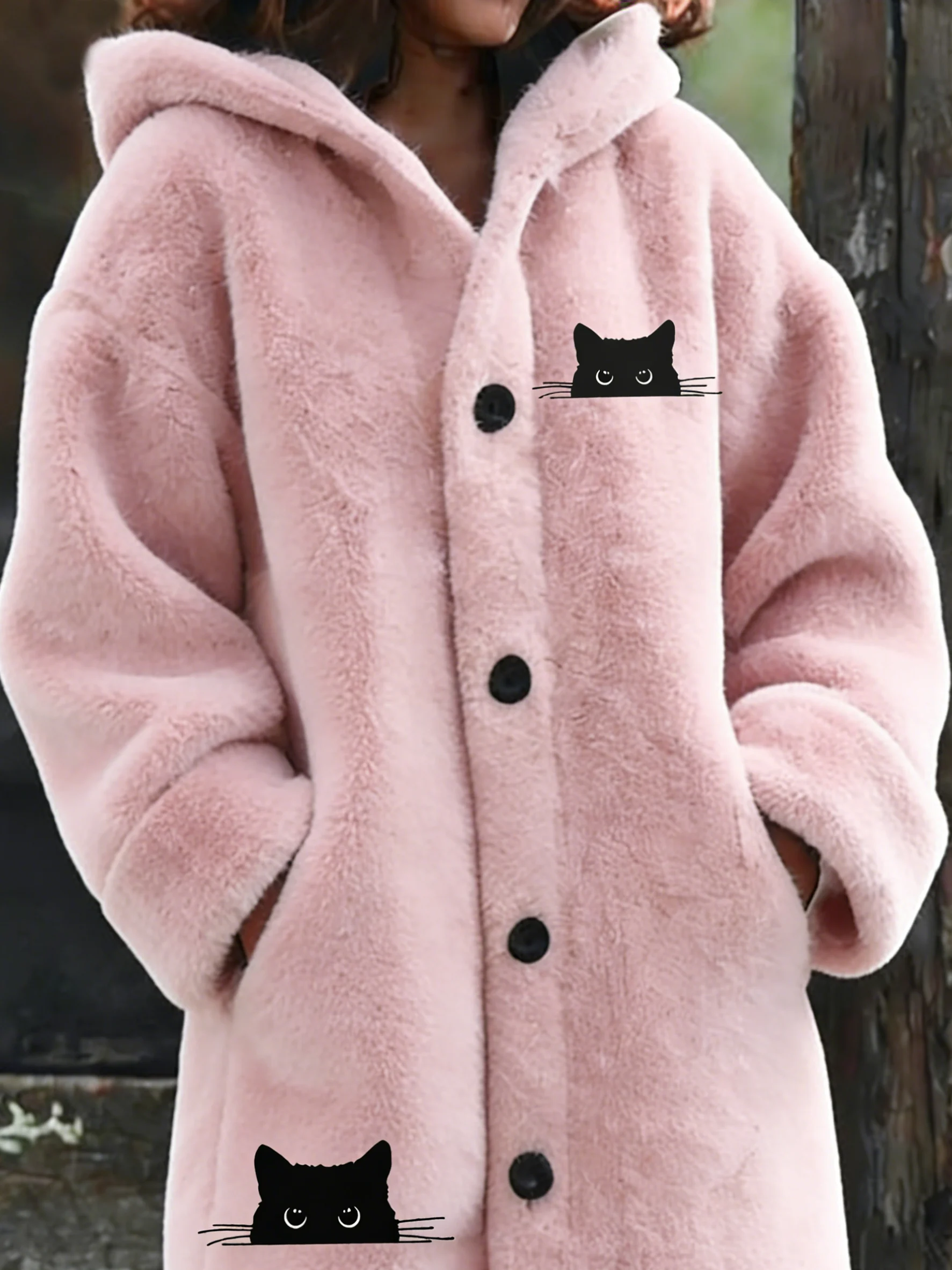 Women's Cute Cat Hooded Plush Jacket