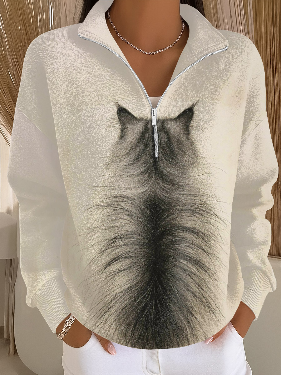 Women's Cat Art Print Casual Sweatshirt