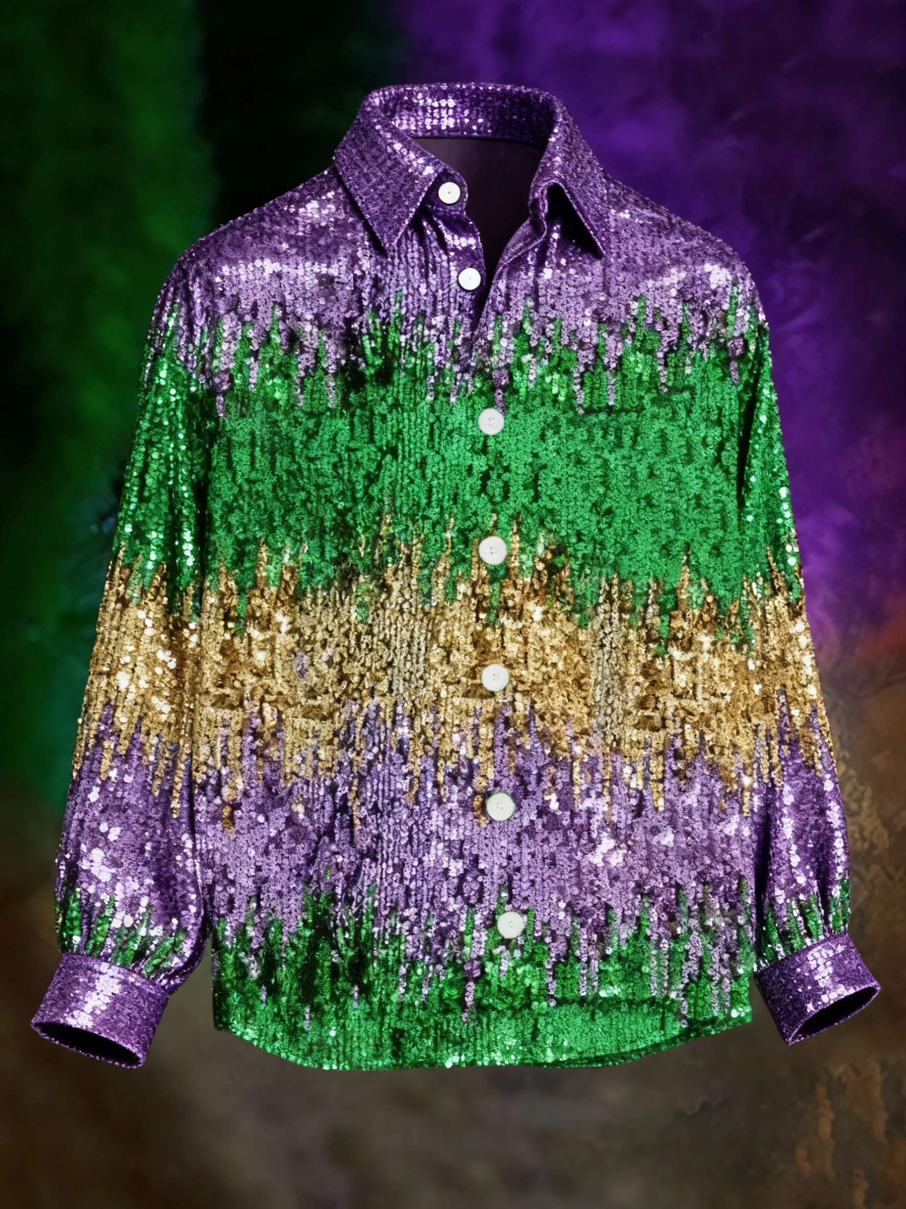 Men's Retro Mardi Gras Casual Velvet Shirt