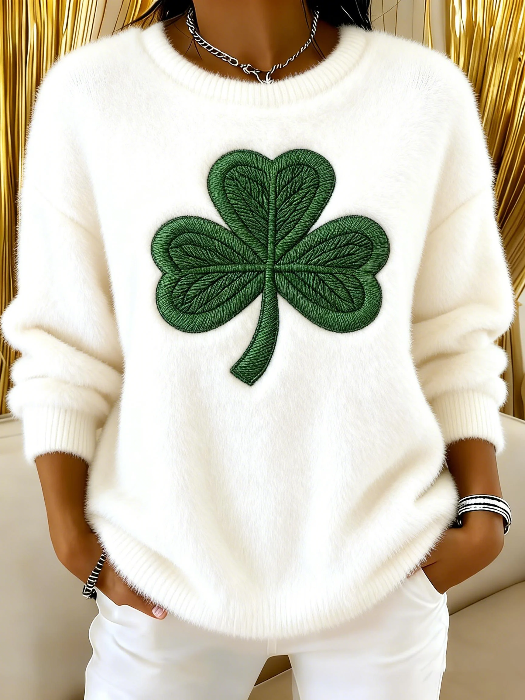 Women's St. Patrick's Day Shamrock Art Print Flannel Sweatshirt
