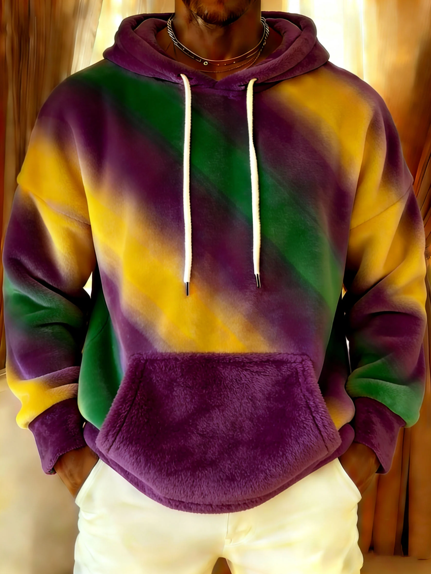 Men's Mardi Gras Printed Casual Hoodie