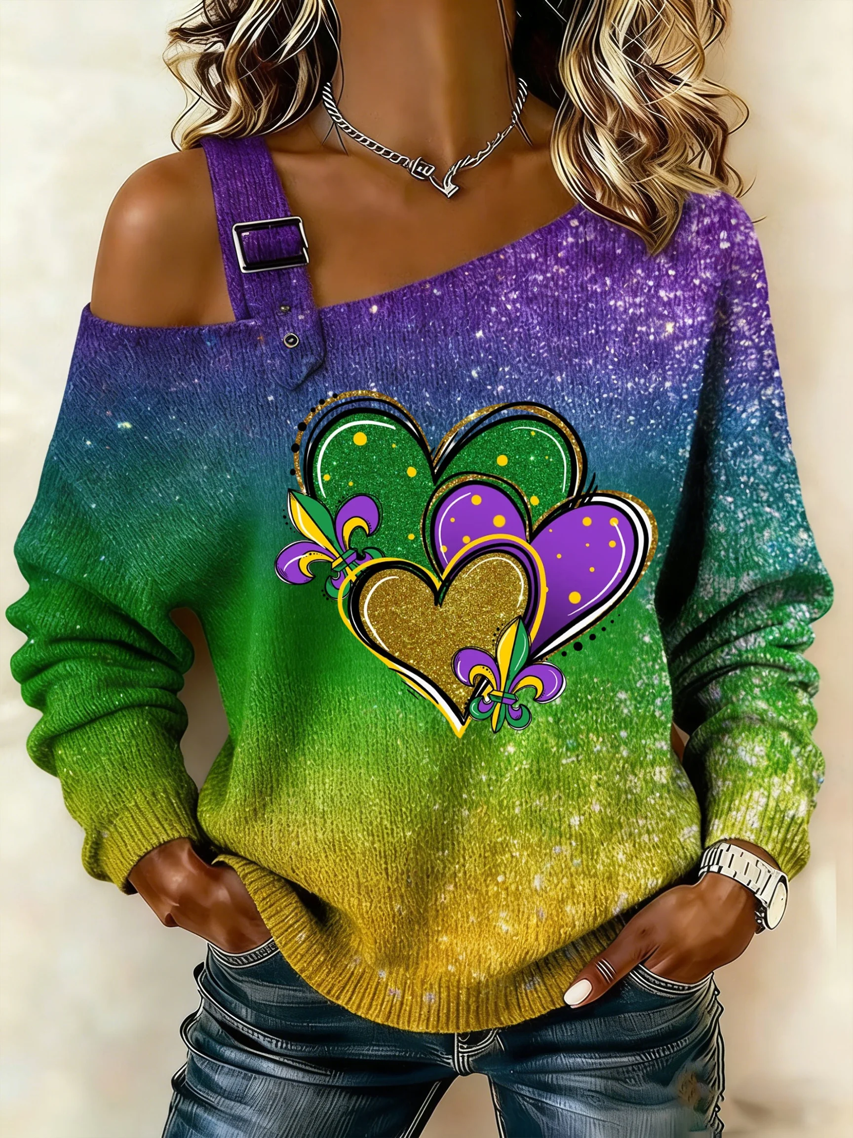 Women's Mardi Gras Printed Sweatshirt