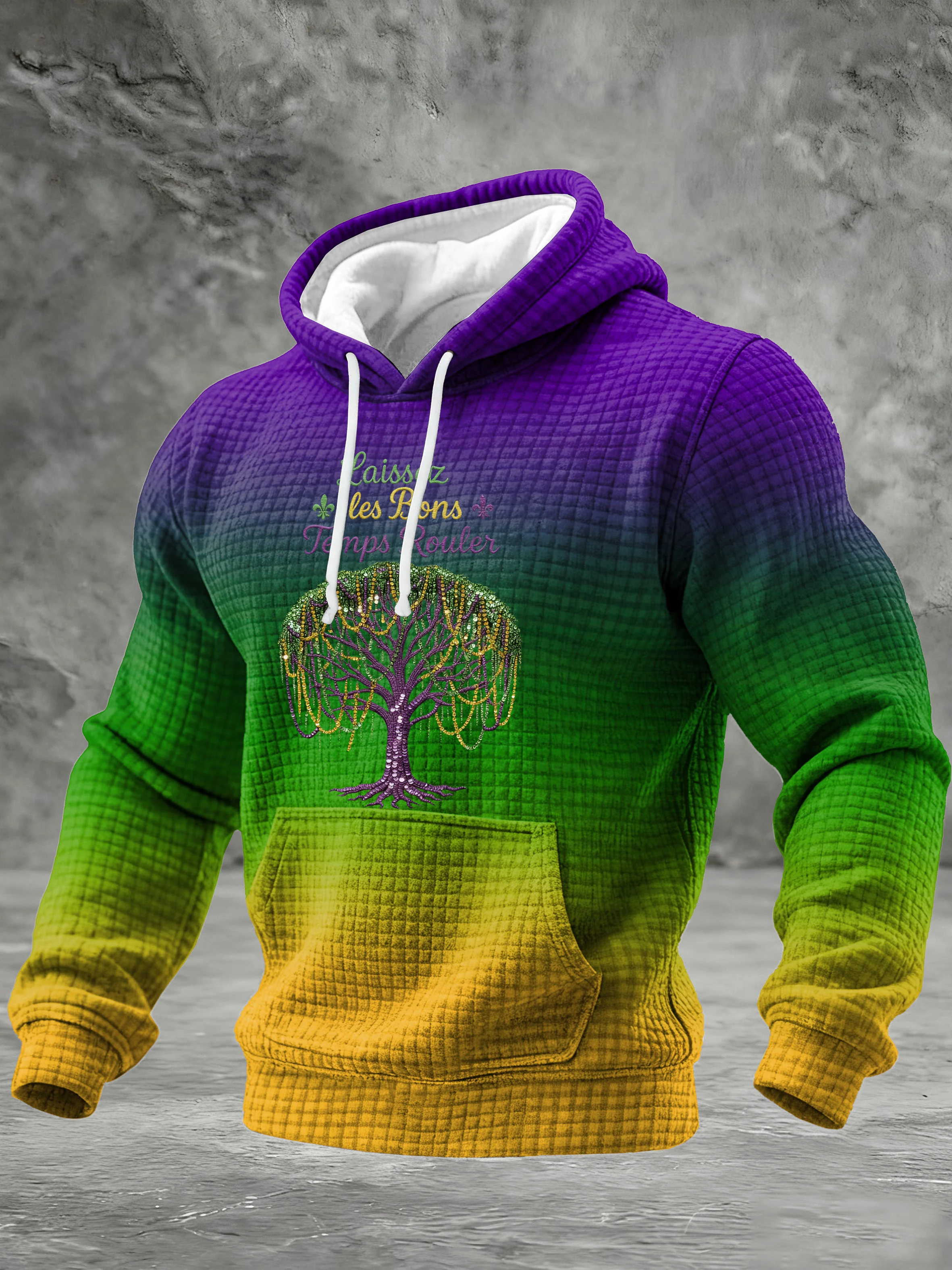 Men's Mardi Gras Printed Casual Hoodie