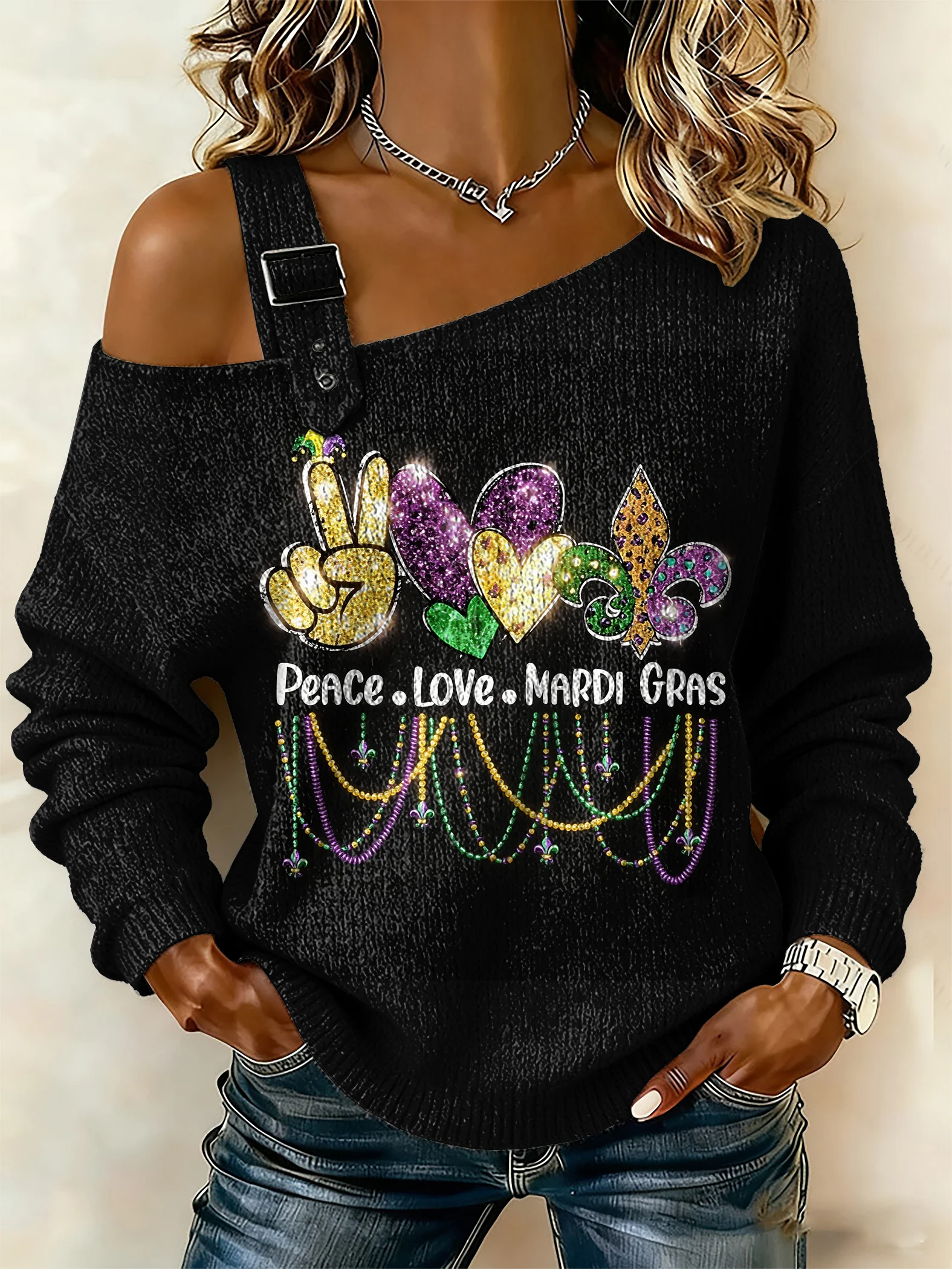 Women'S Casual Mardi Gras Print Sweatshirt