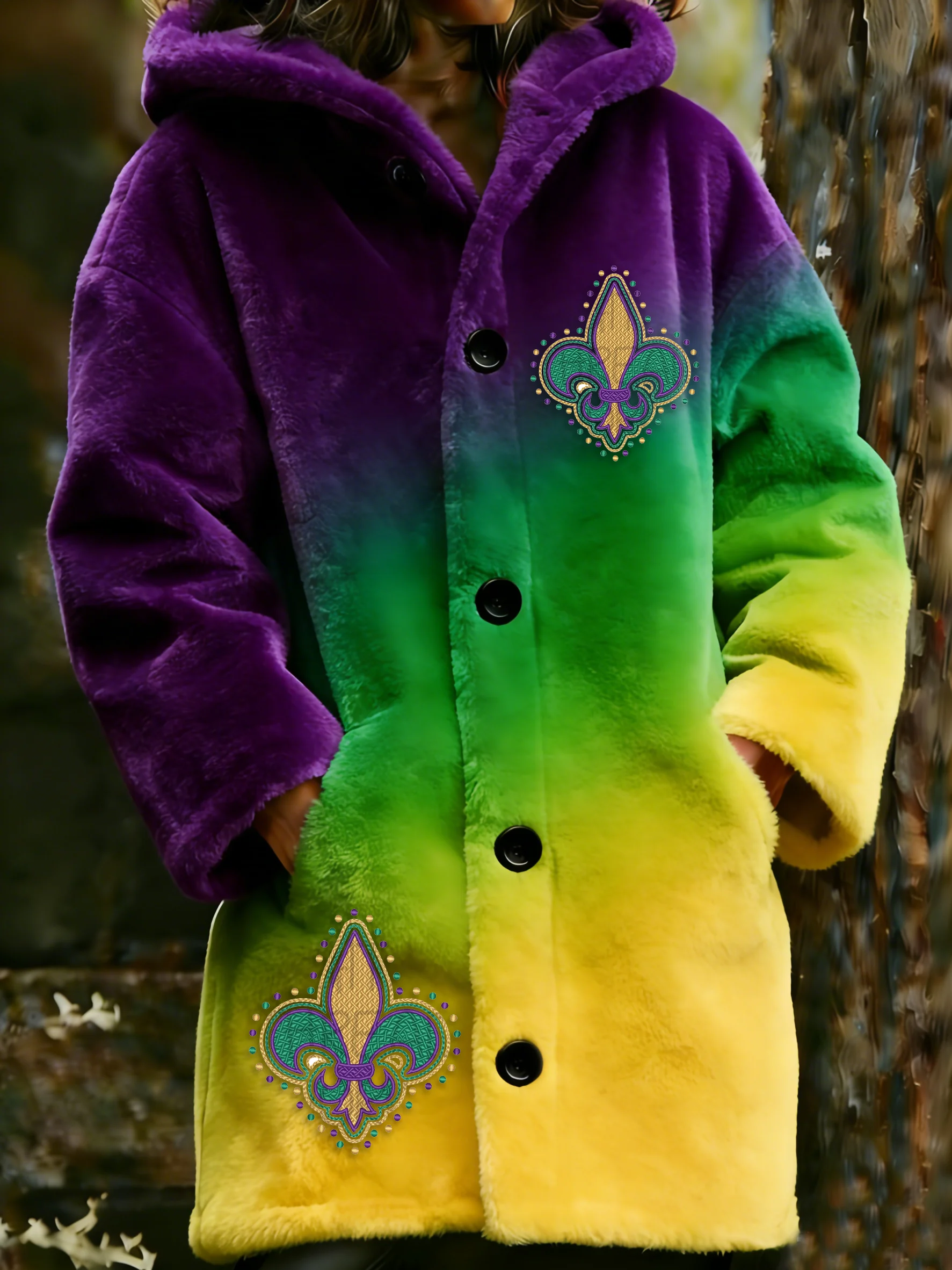 Women's Mardi Gras Print Flannel Warm Jacket