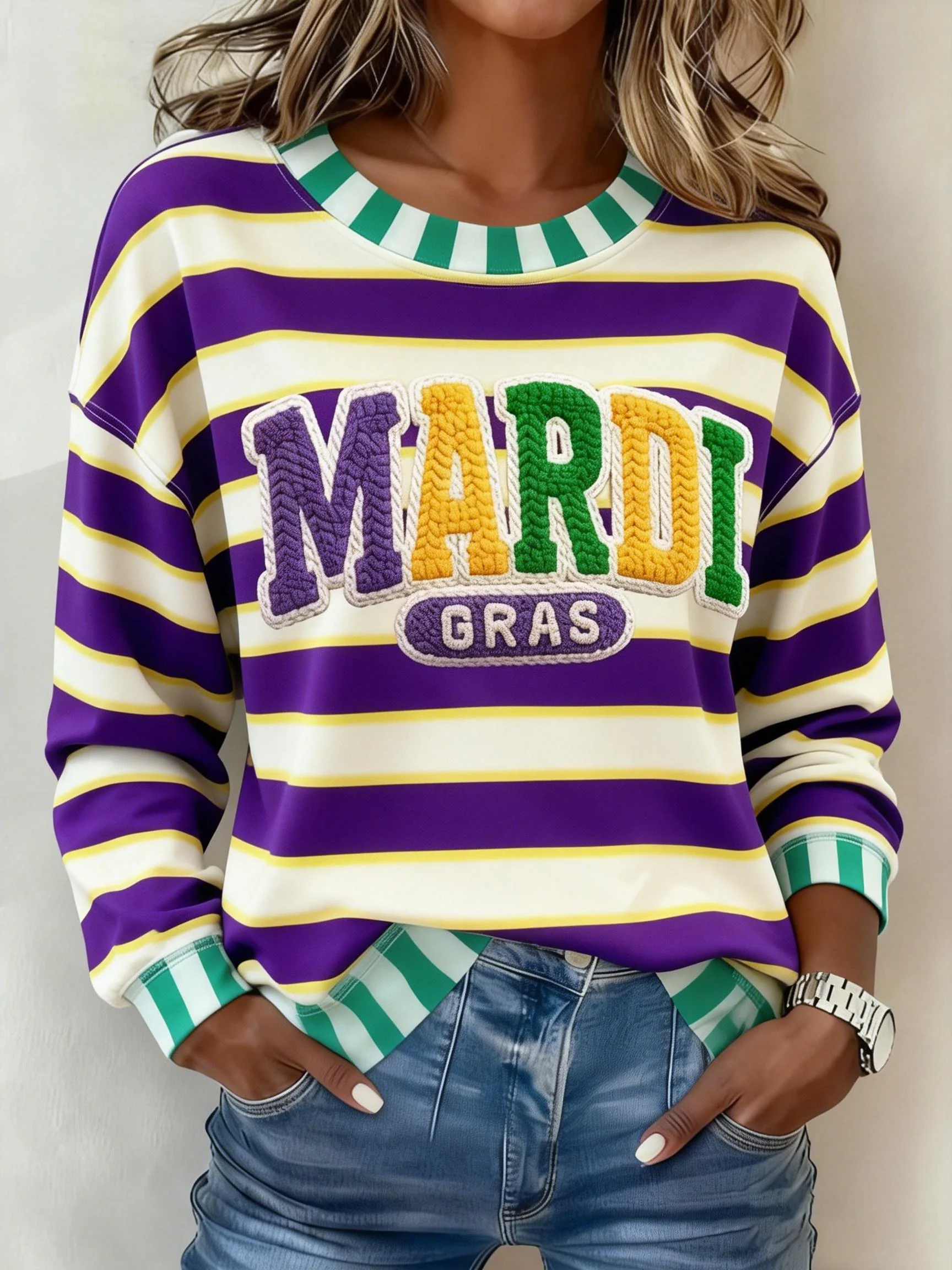 Women's Mardi Gras Print Sweatshirt