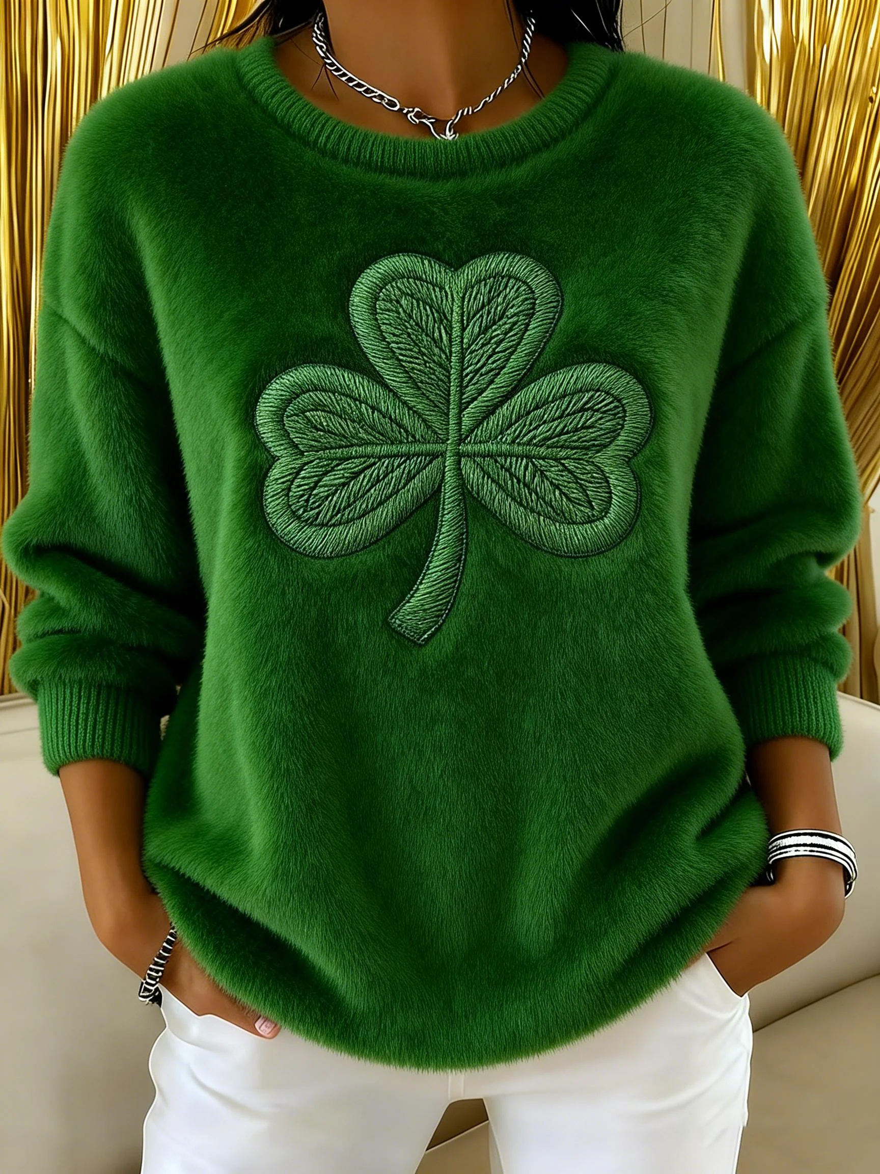 Women's St. Patrick's Day Shamrock Art Print Flannel Sweatshirt