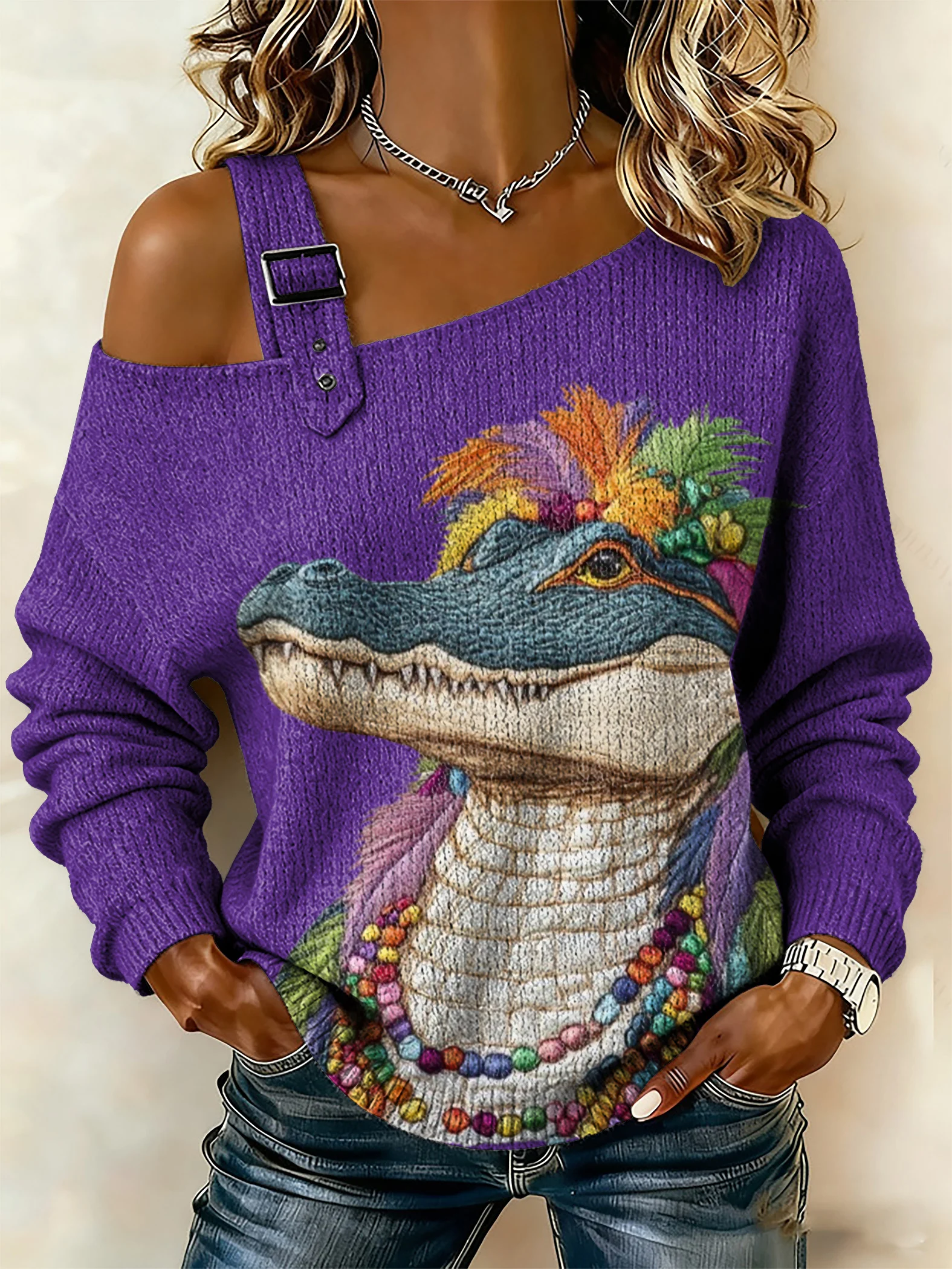 Women'S Casual Mardi Gras Print Sweatshirt