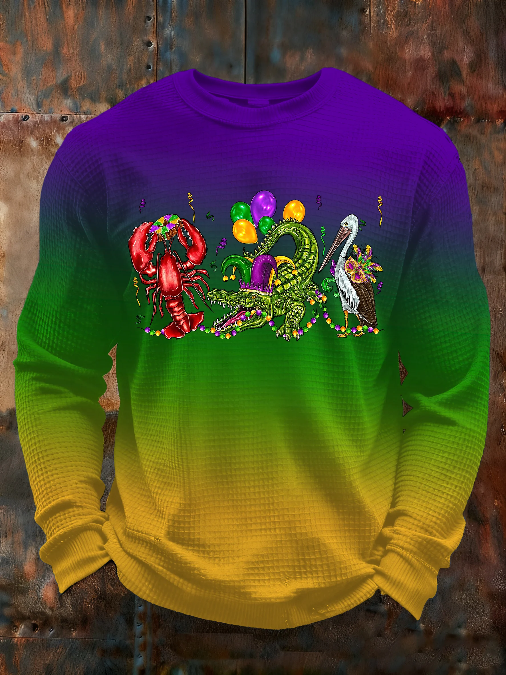 Men's Mardi Gras Printed Casual Long-Sleeved Top