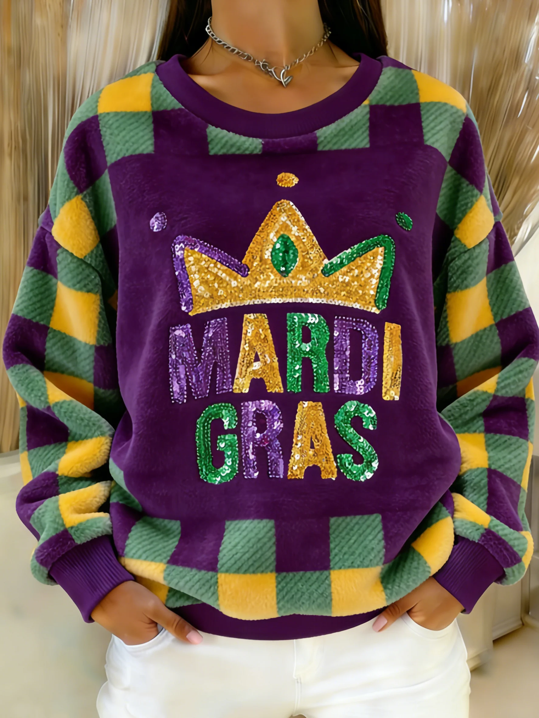 Women's Mardi Gras Art Flannel Sweatshirt