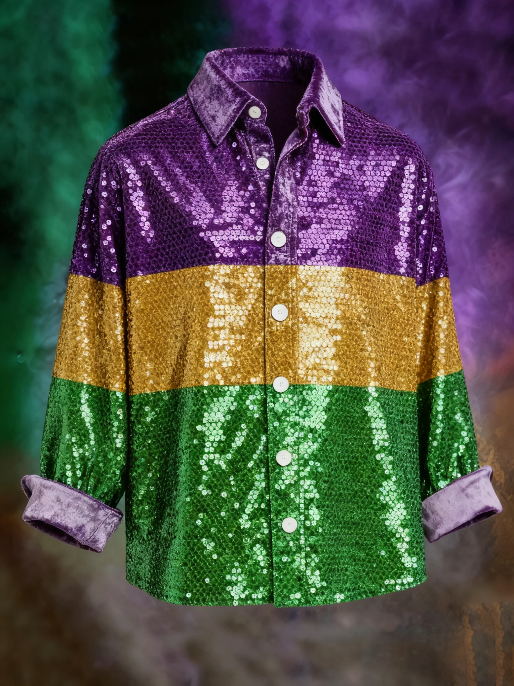 Men's Retro Mardi Gras Casual Velvet Shirt