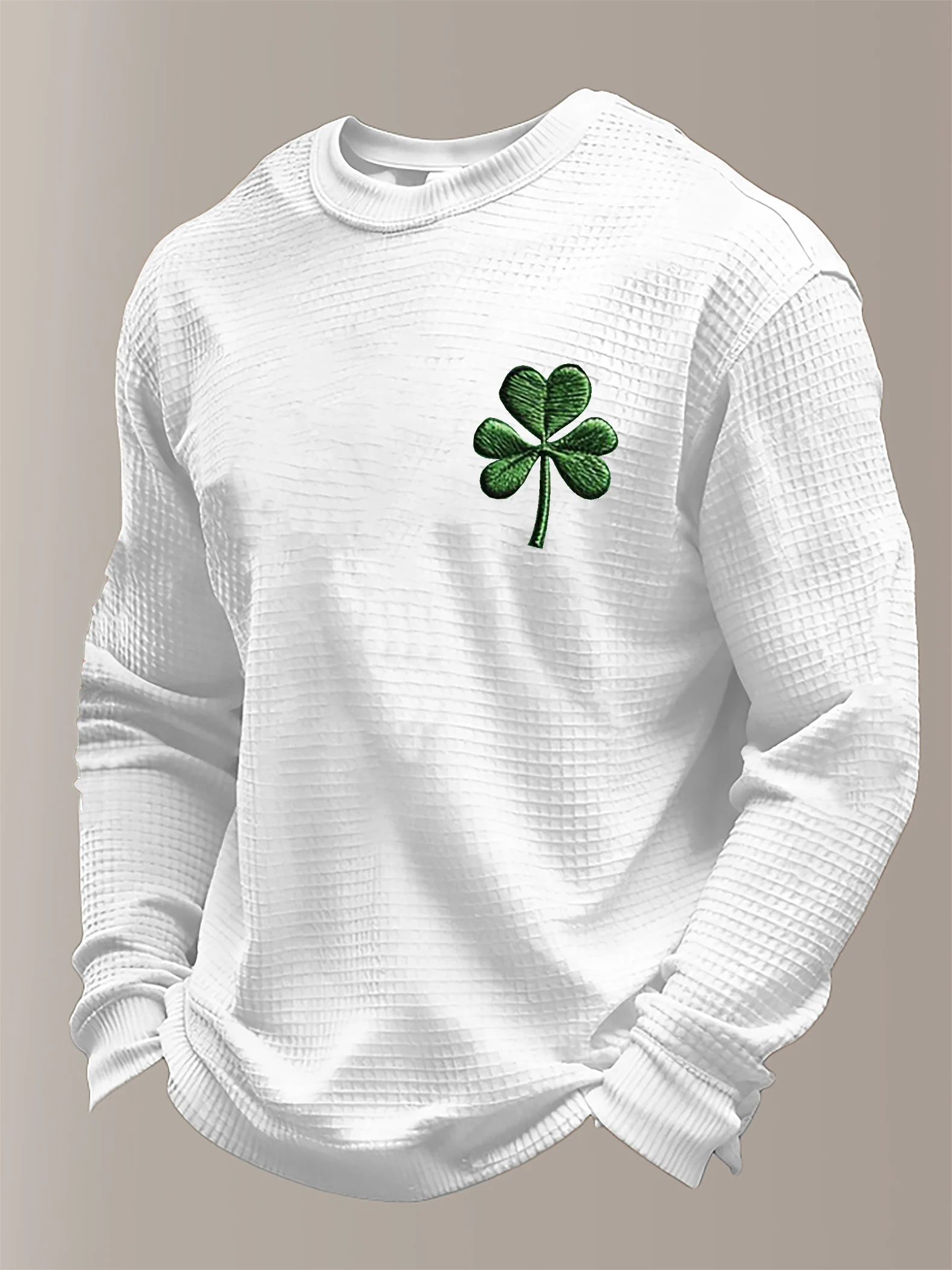 Men'S St Patrick's Day Print  Waffle Fabric Long Sleeve T-Shirt