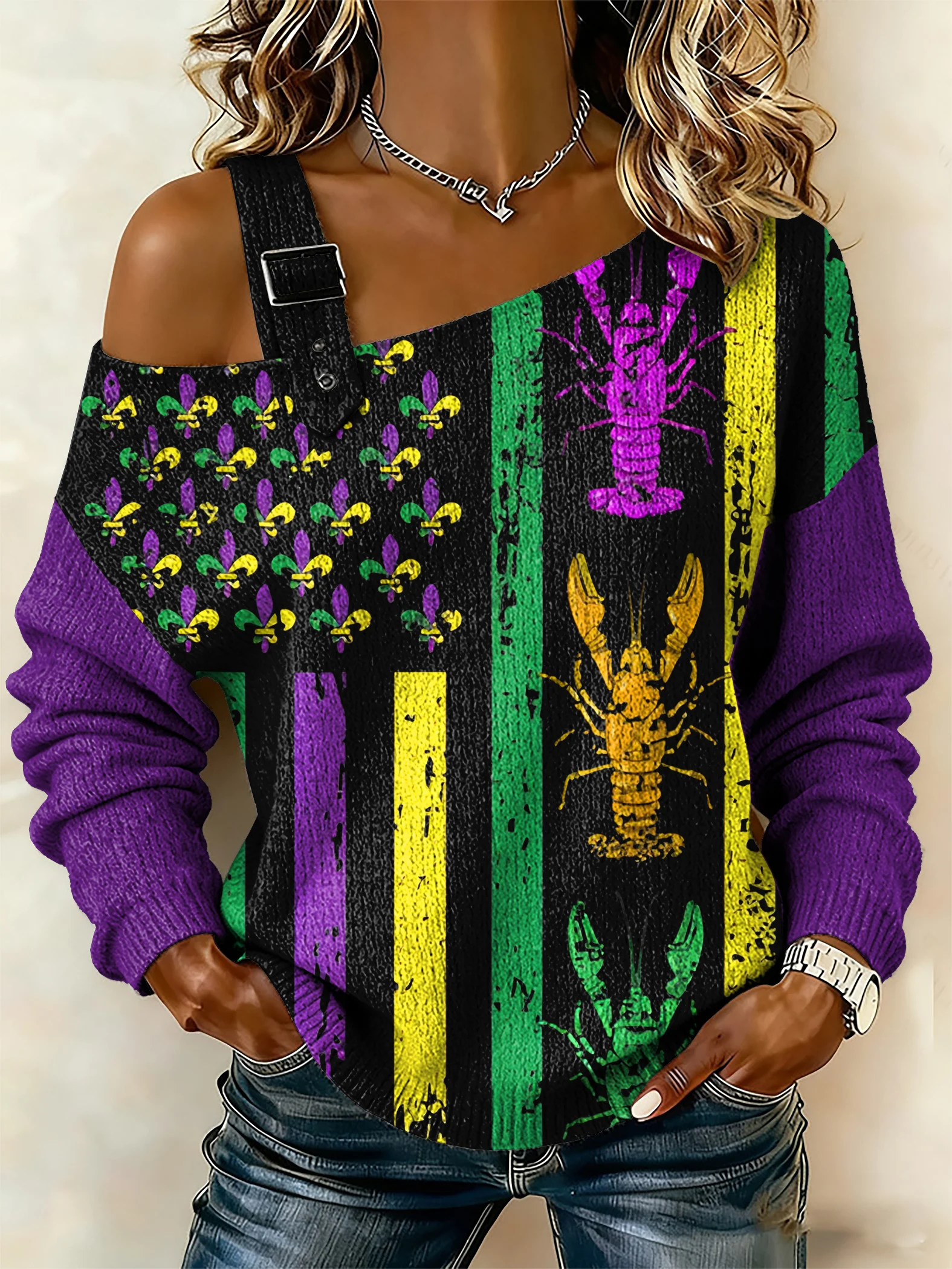 Women'S Casual Mardi Gras Print Sweatshirt
