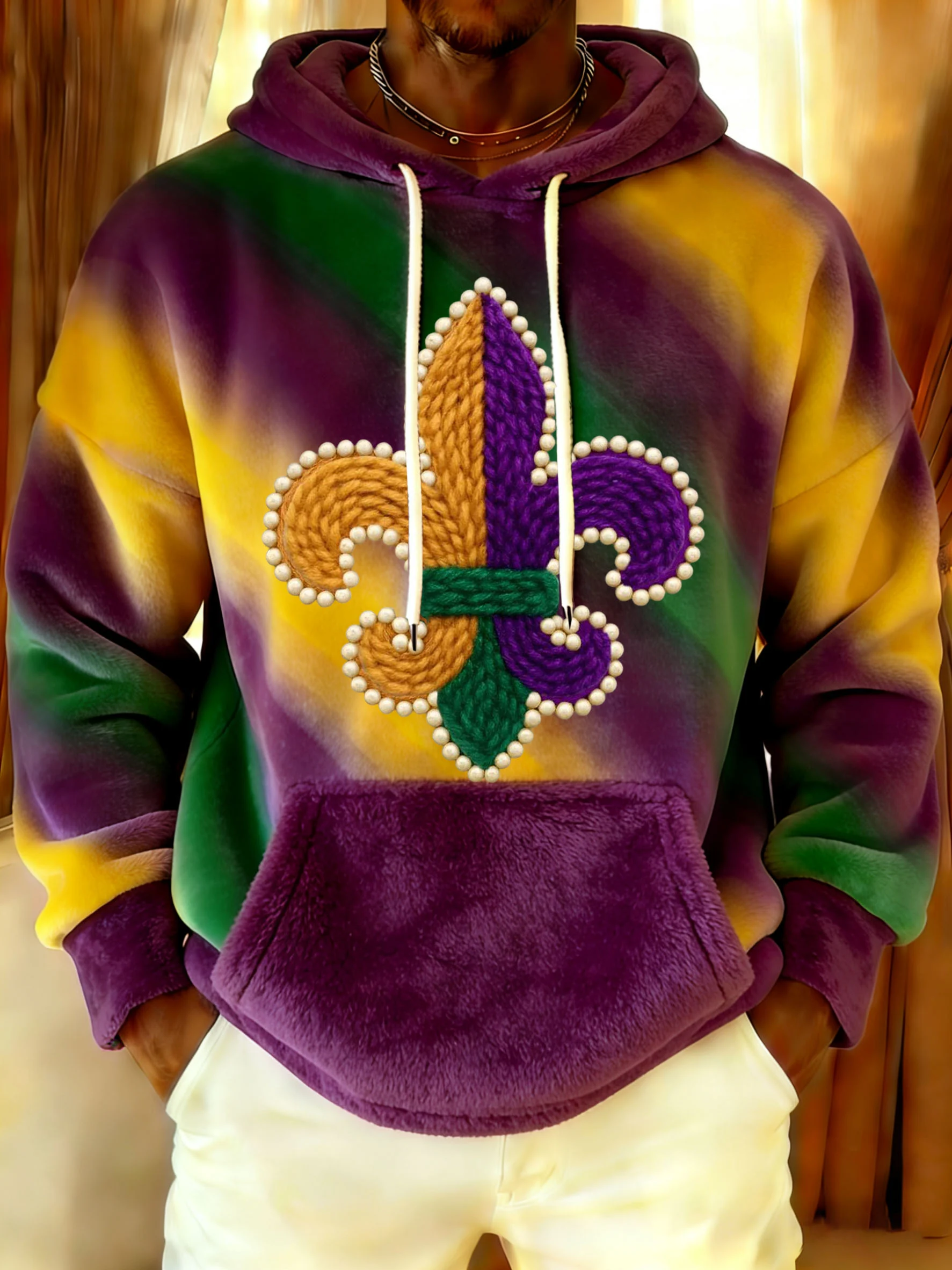 Men's Mardi Gras Printed Casual Hoodie