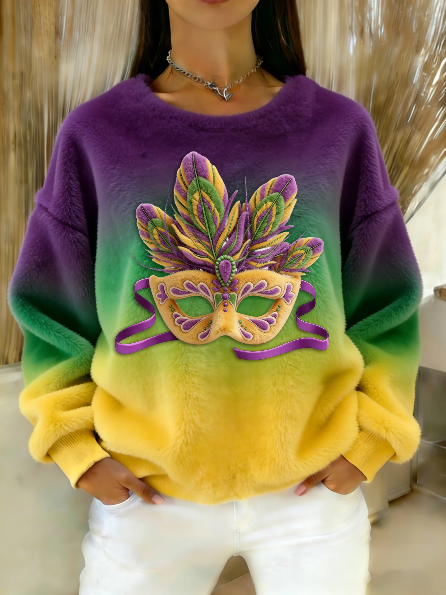 Women's Mardi Gras Art Flannel Sweatshirt