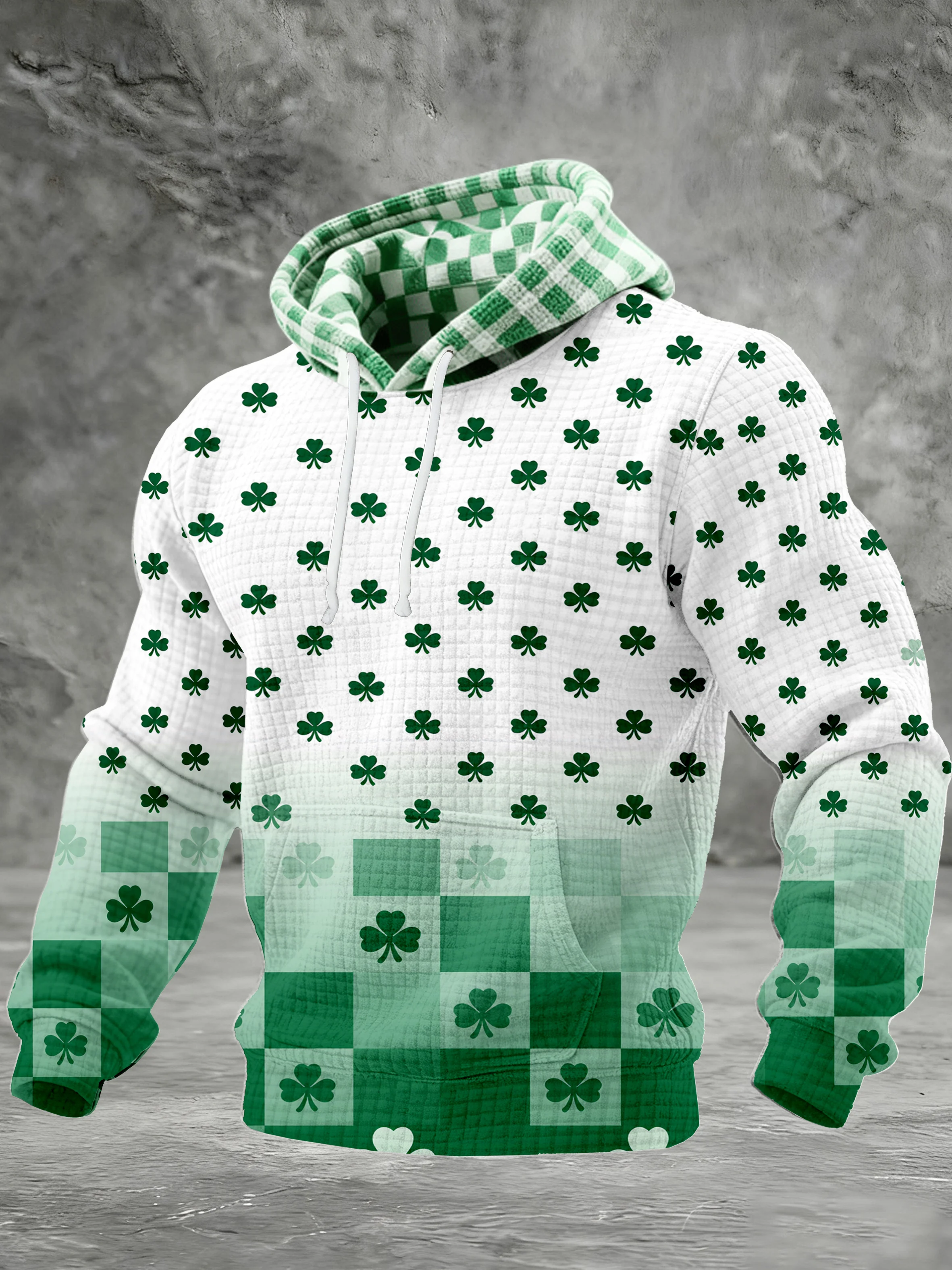 Men's St. Patrick's Day Print Checkered Hoodie