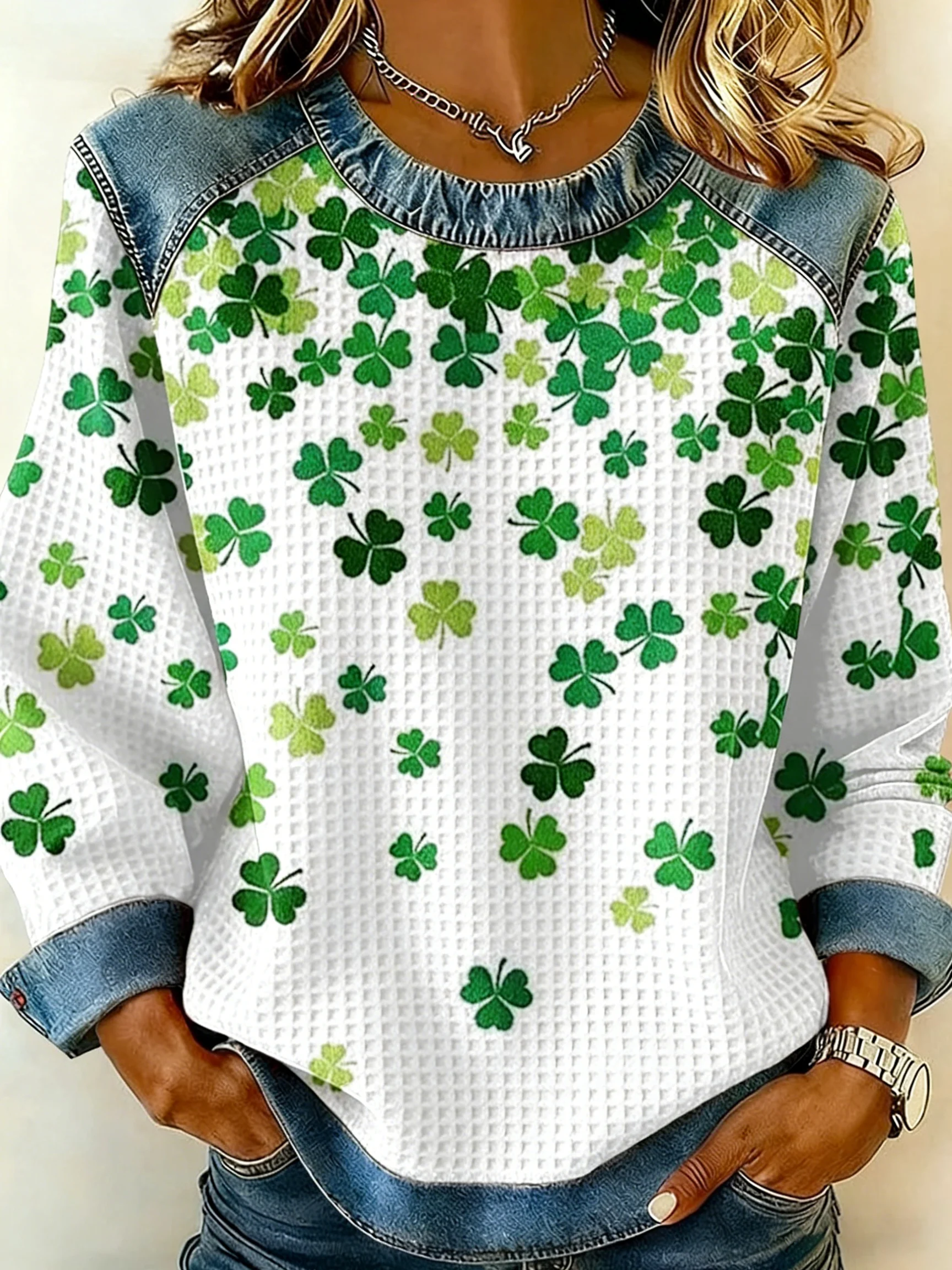Women's St. Patrick's Day Shamrock Art Print Casual Top