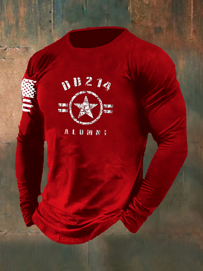 Men's DD214 Alumni  Pattern Long Sleeve  100% Cotton T-Shirt