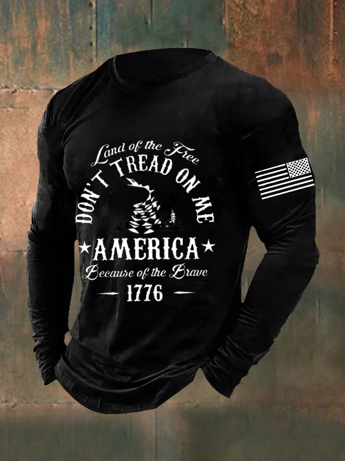 Men's DD-214 Veteran Land Of The Free Don't Tread On Me America Because Of the Brave American Flag Long Sleeve T-Shirt