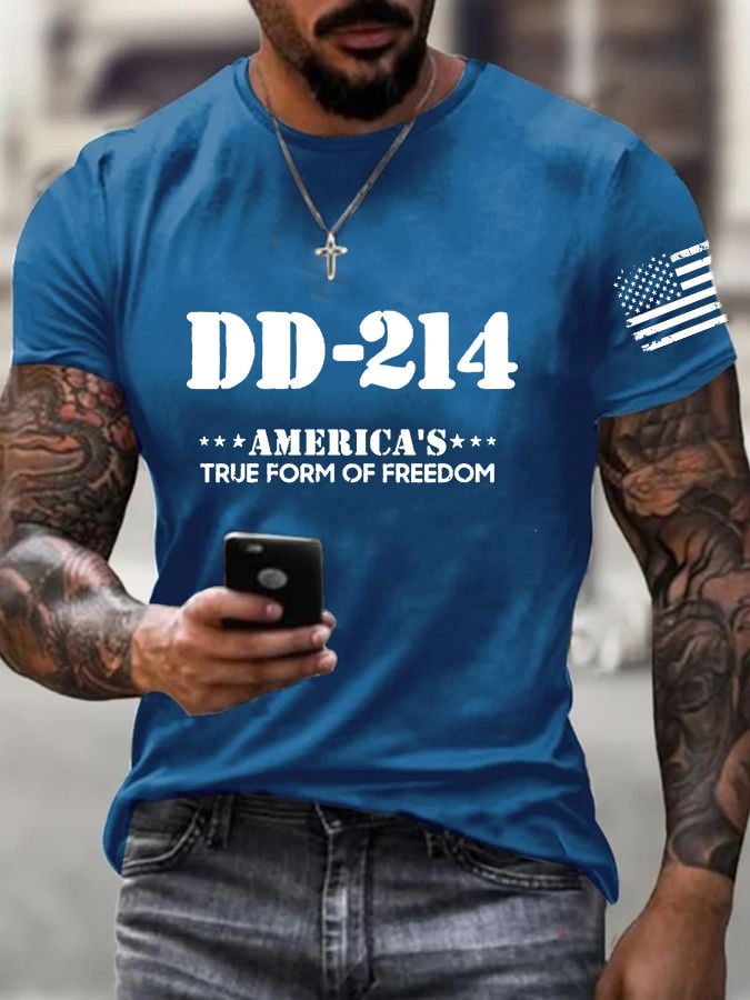 Men's DD-214 America'S True Form Of Freedom Printed Casual T-Shirt